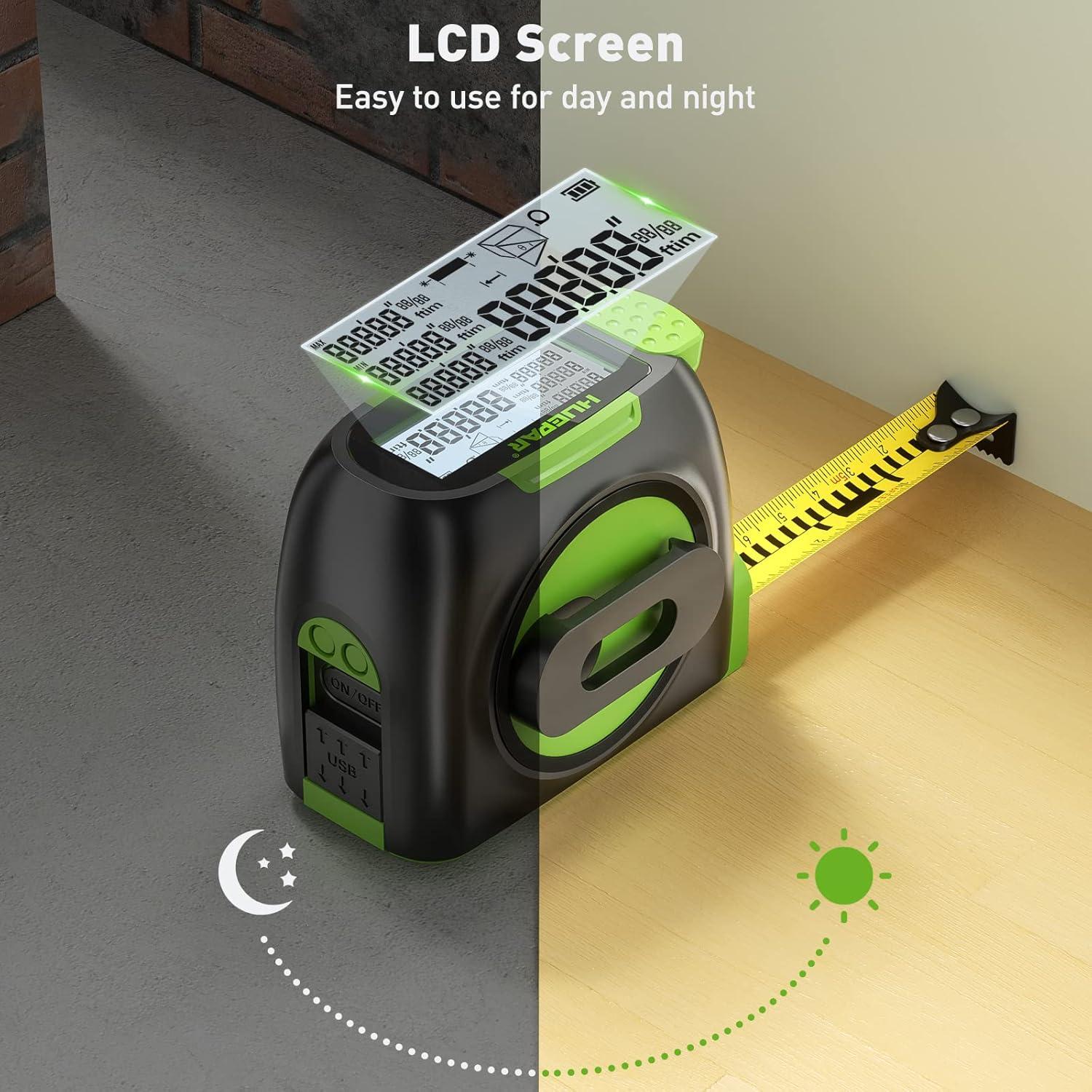 Cinta Métrica Láser Huepar DT30 60m y 5m Pantalla LCD