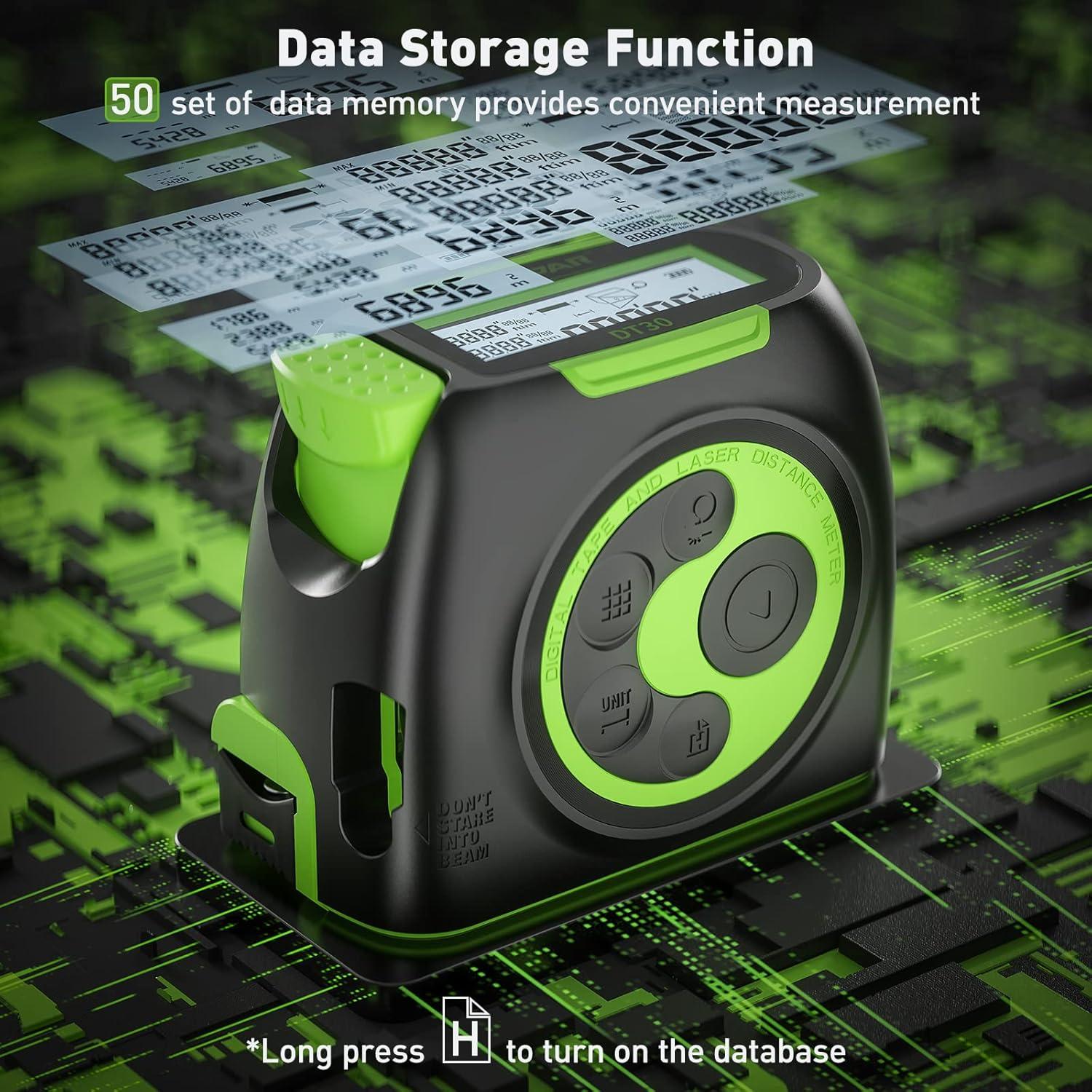 Cinta Métrica Láser Huepar DT30 60m y 5m Pantalla LCD