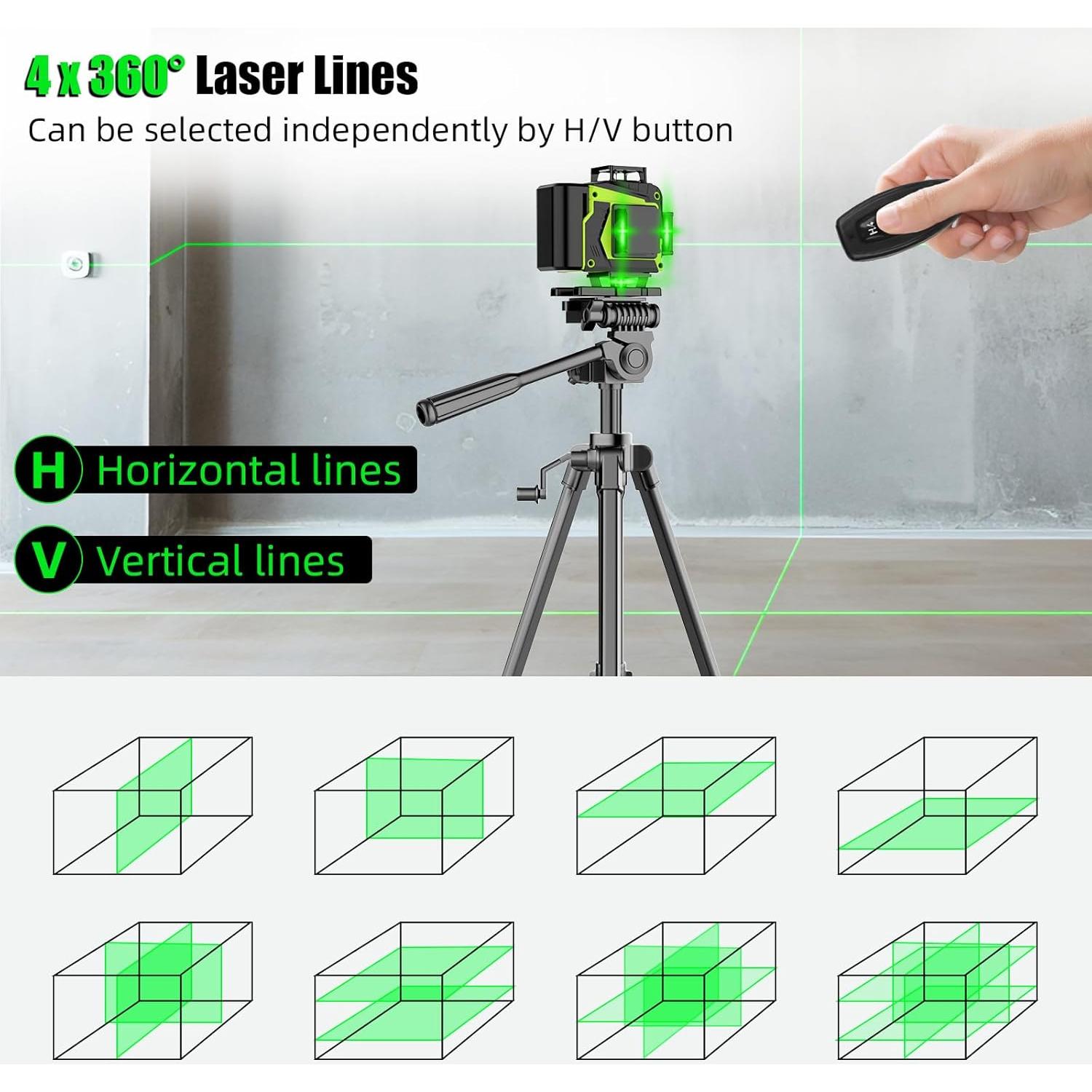 Nivel láser 4D ENRIPRT 16 líneas 360° auto nivelante verde