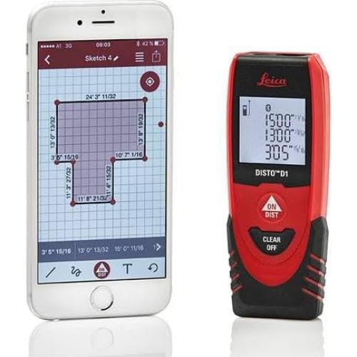 DISTO D1 130ft Laser Distance Measure with Bluetooth 4.0, Black/Red