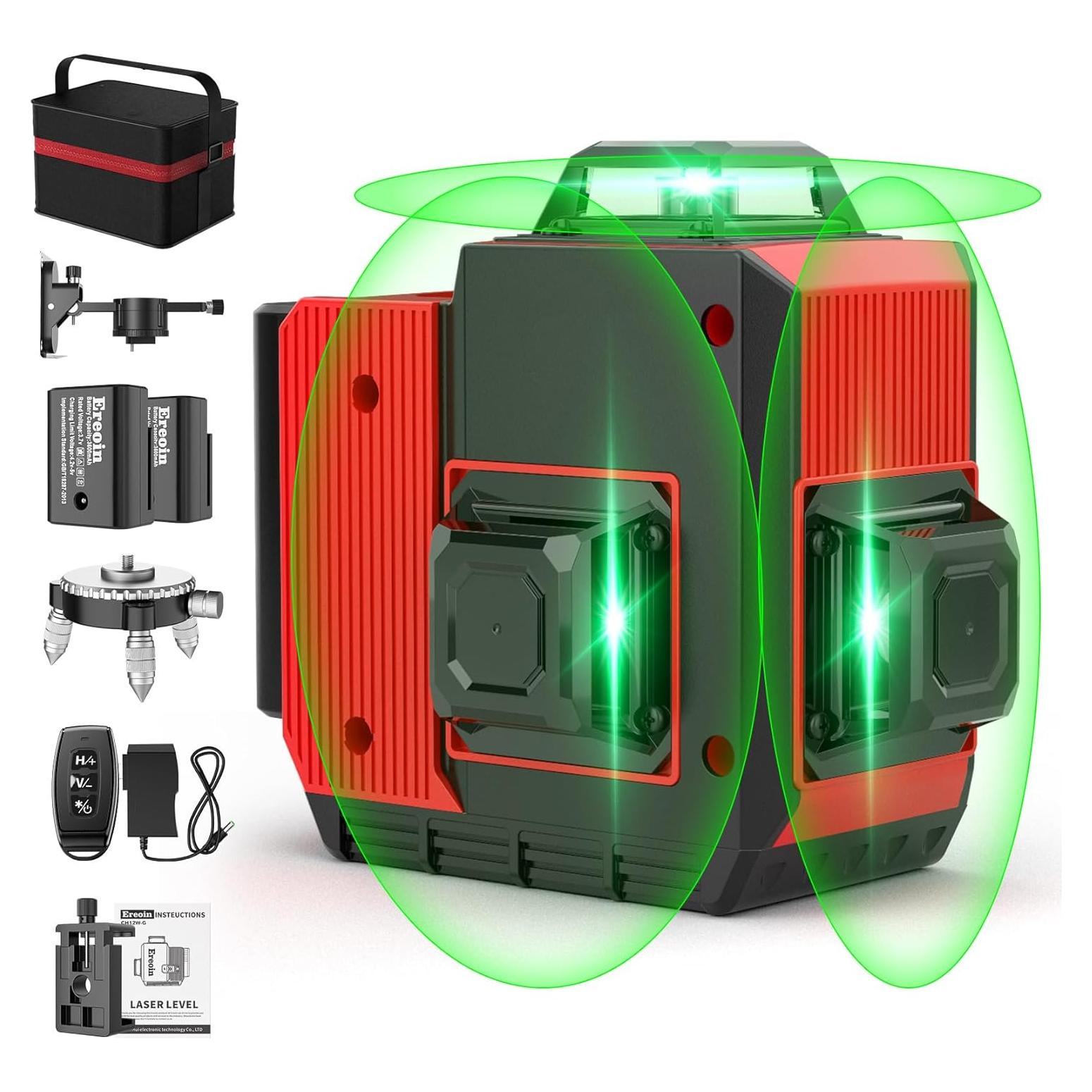 Nivel láser Ereoin 12 líneas 3x360° verde auto nivelante
