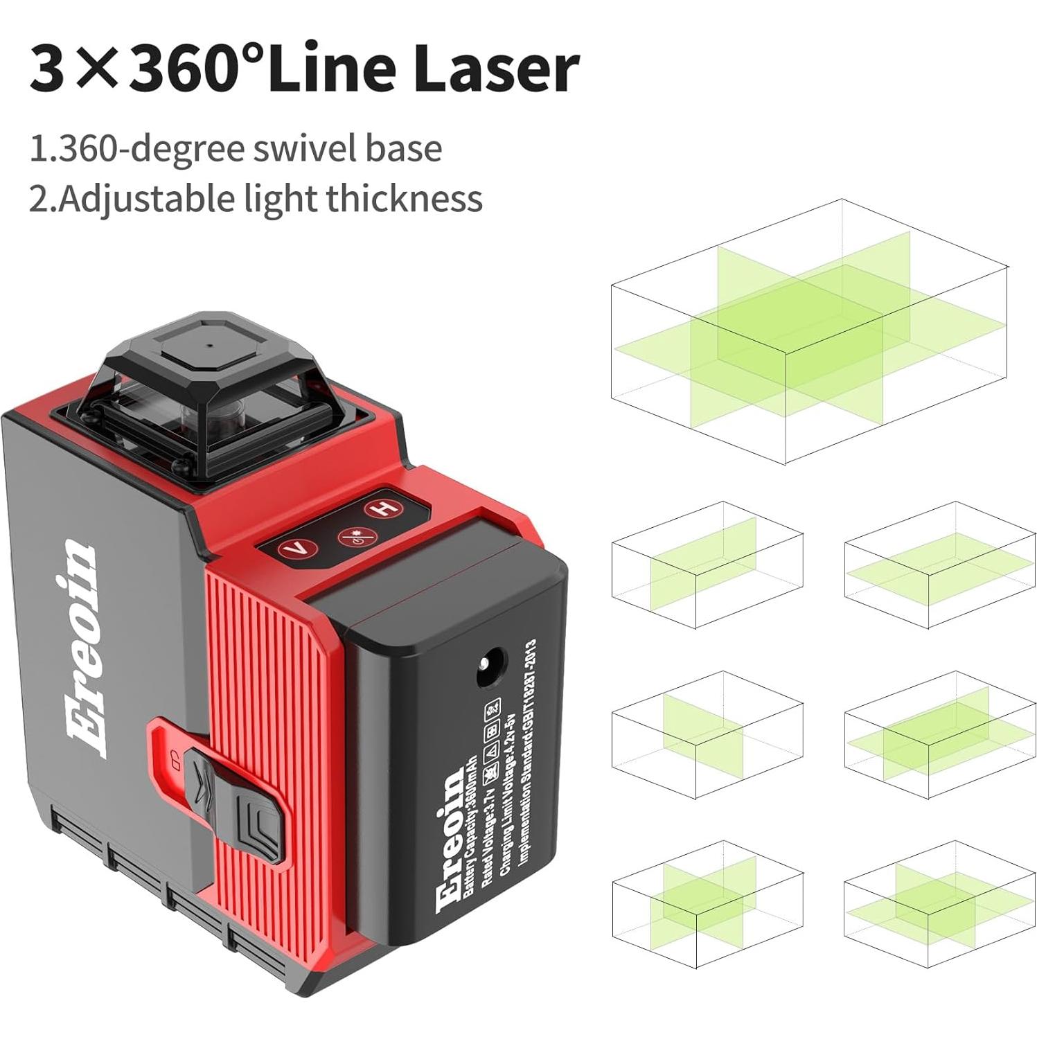 Nivel láser Ereoin 12 líneas 3x360° verde auto nivelante