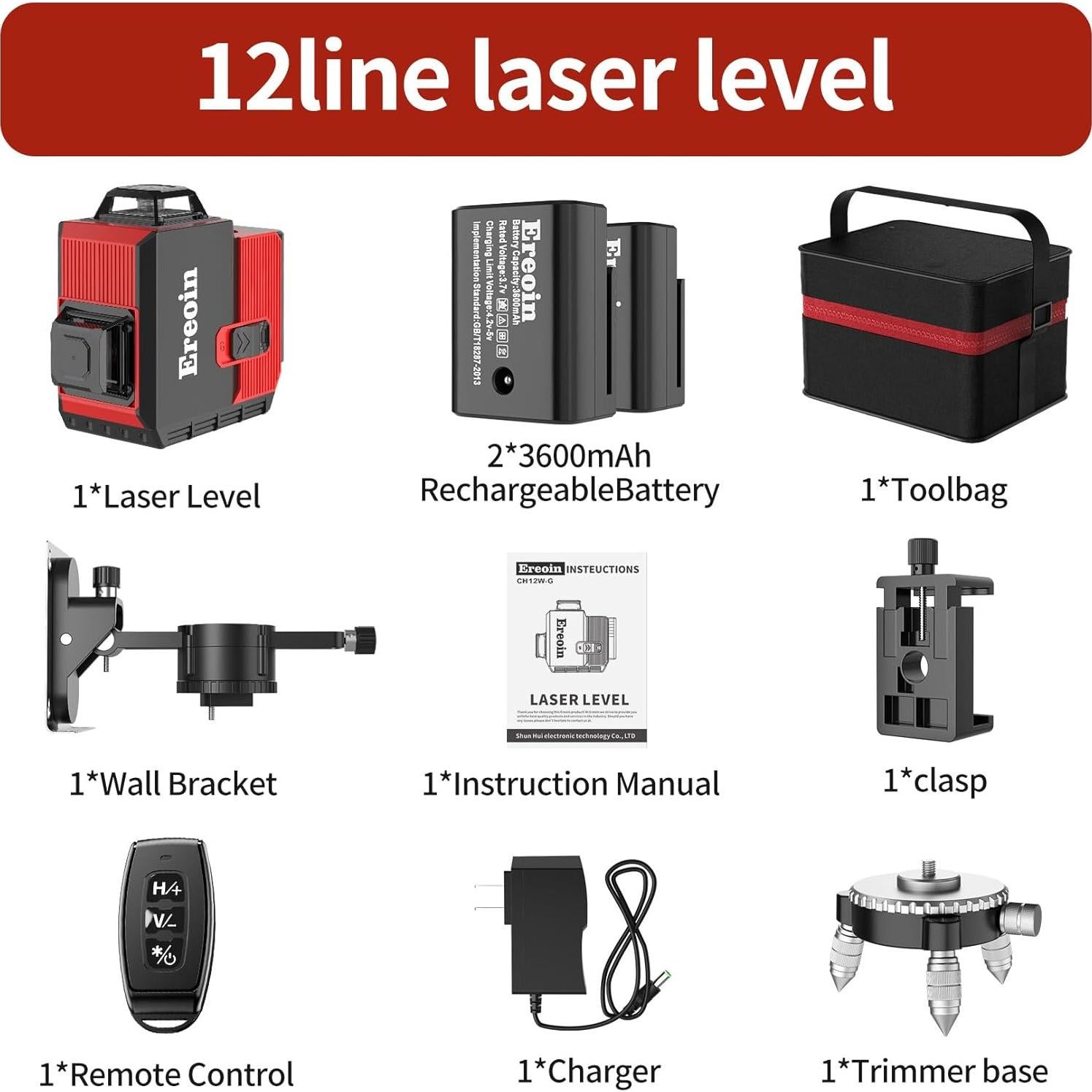Nivel láser Ereoin 12 líneas 3x360° verde auto nivelante