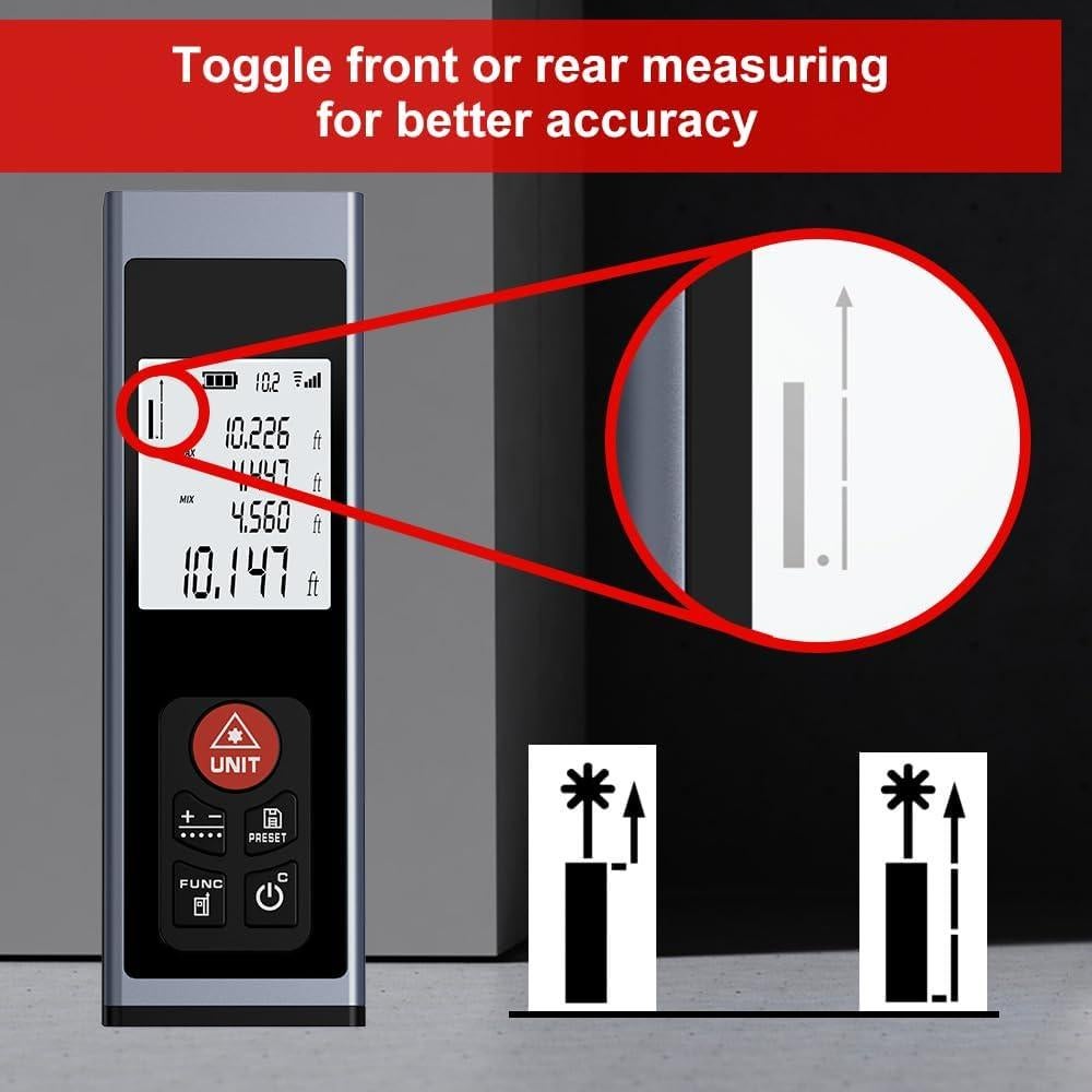 Laser Measuring Tool AquilaPro 197ft/328f t Range Laser Tape Measure ±0.078 Inch Accuracy Compact Laser Measuring Tape with USB Charging Laser Distance Measuring Tool Flexible Unit Switching m/in/ft