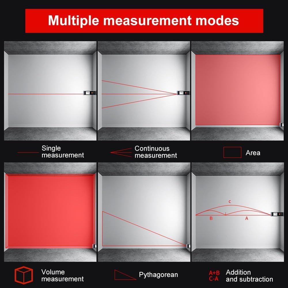 Laser Measuring Tool AquilaPro 197ft/328f t Range Laser Tape Measure ±0.078 Inch Accuracy Compact Laser Measuring Tape with USB Charging Laser Distance Measuring Tool Flexible Unit Switching m/in/ft