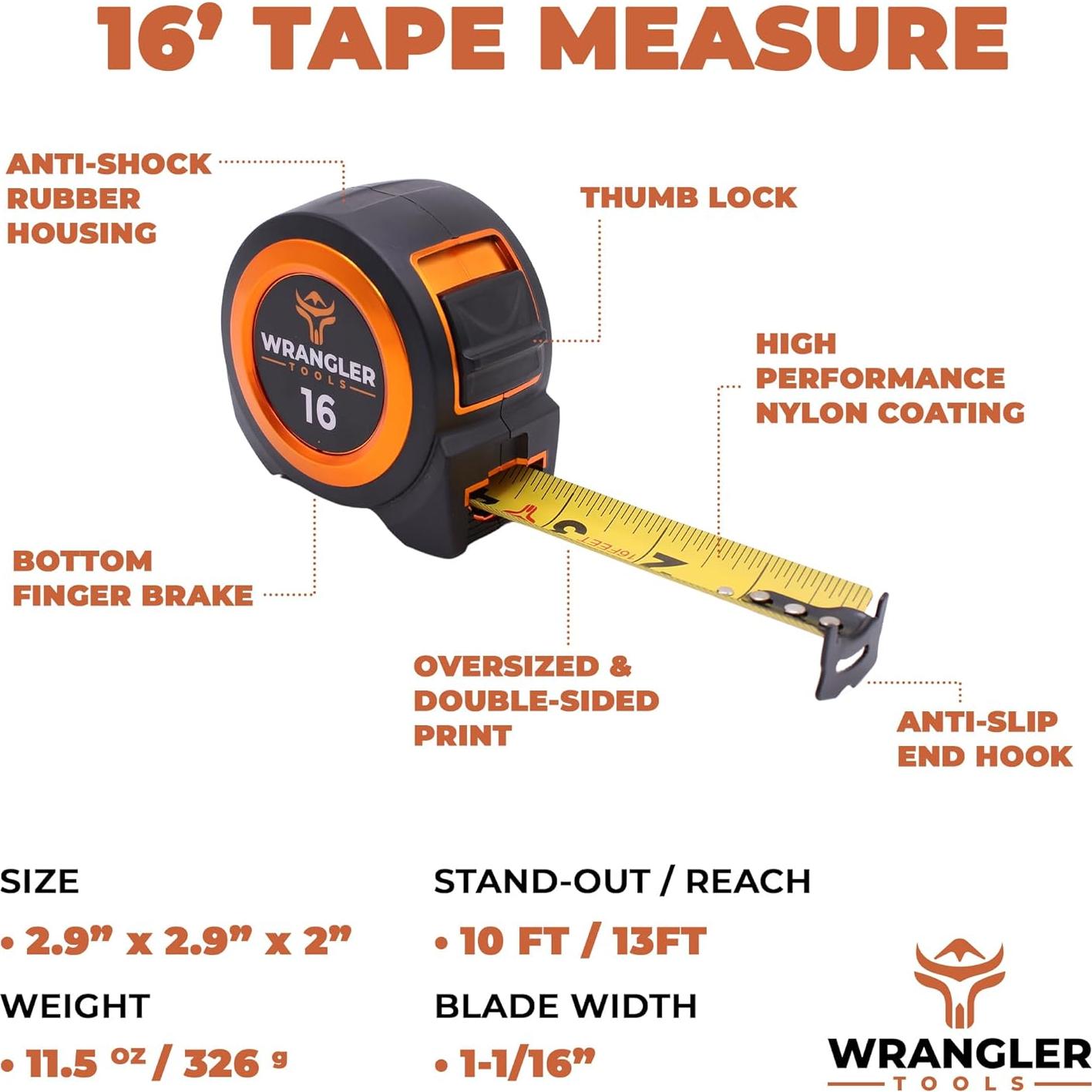Cinta Métrica Wrangler 4.88m Retráctil Doble Cara