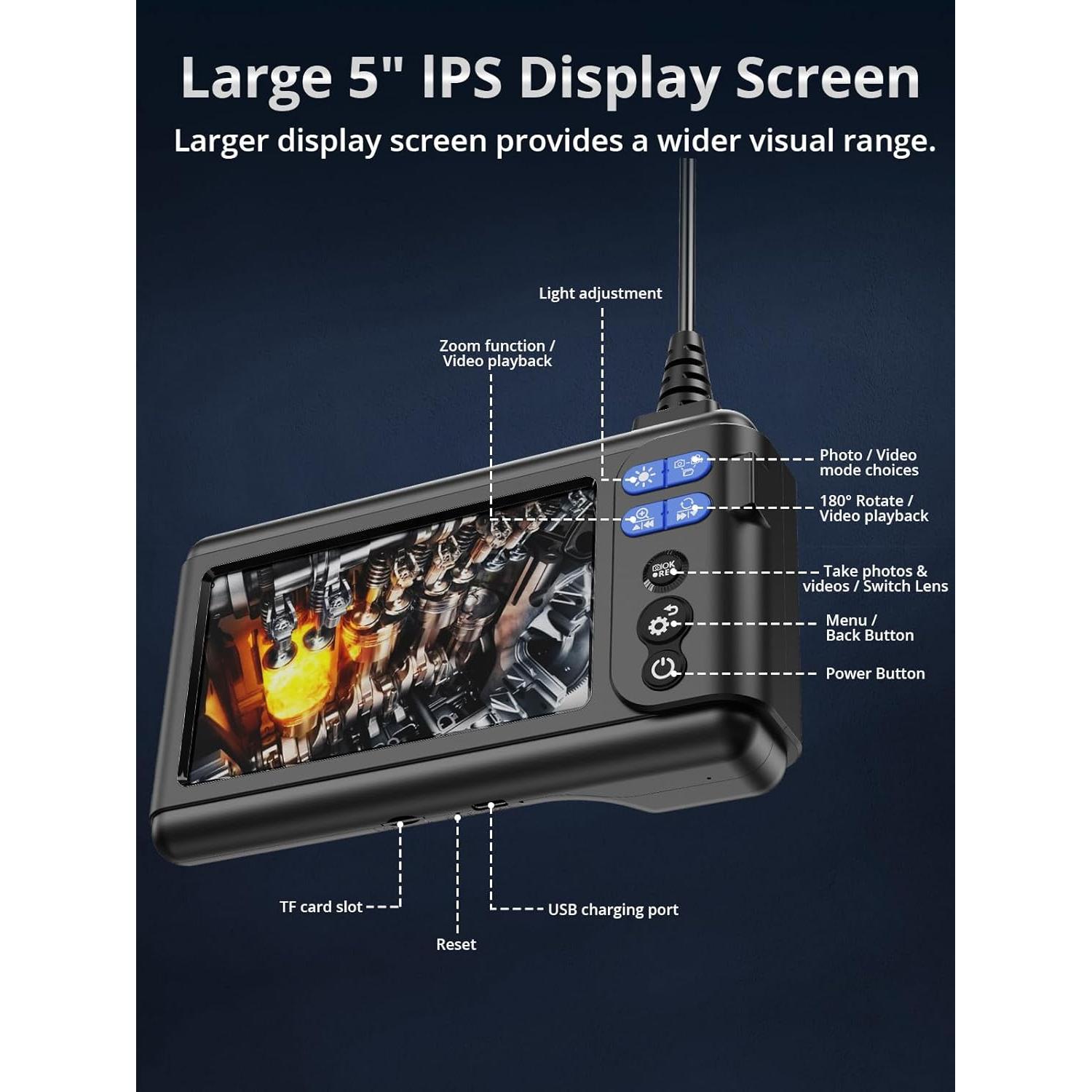 Cámara Endoscópica Acoath 1080P Doble Lente 5" 5m IP67