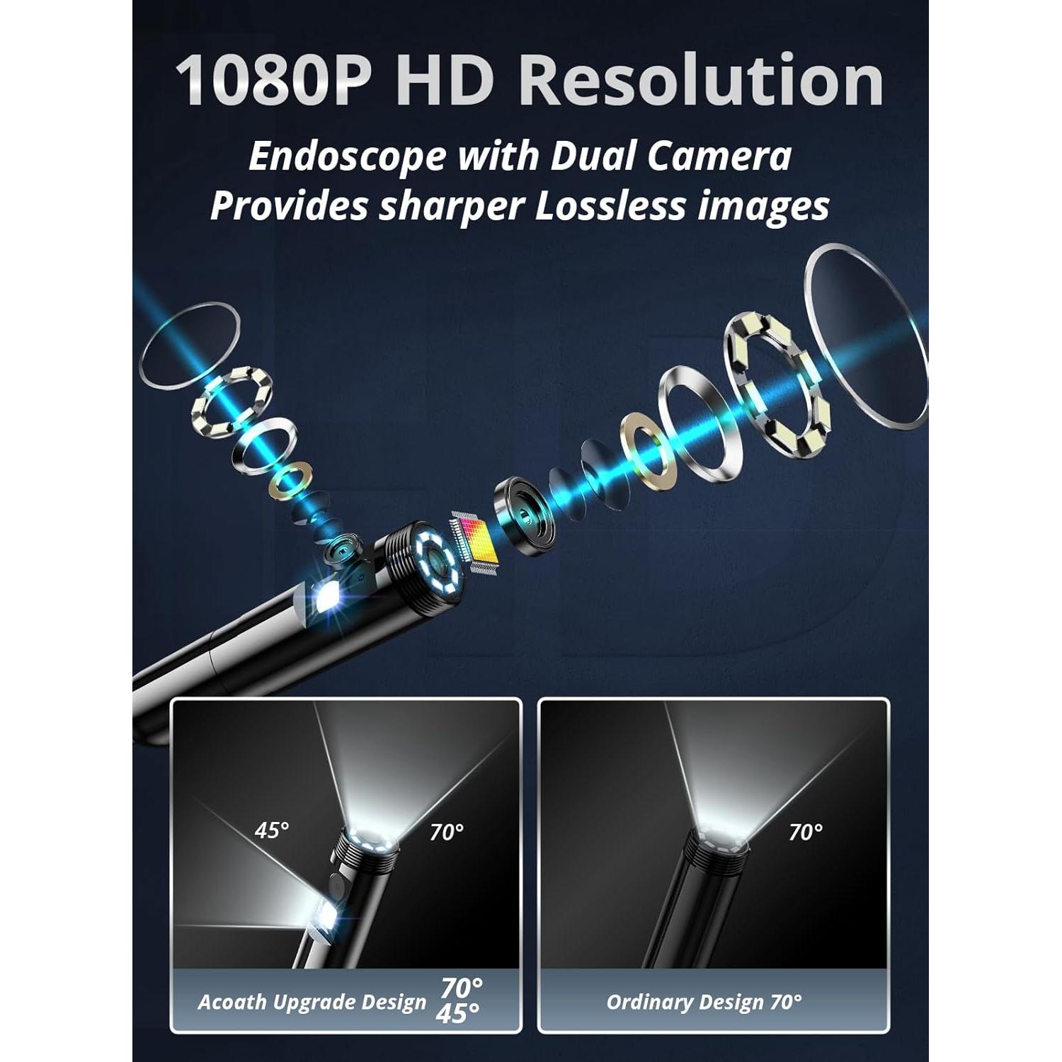 Cámara Endoscópica Acoath 1080P Doble Lente 5" 5m IP67