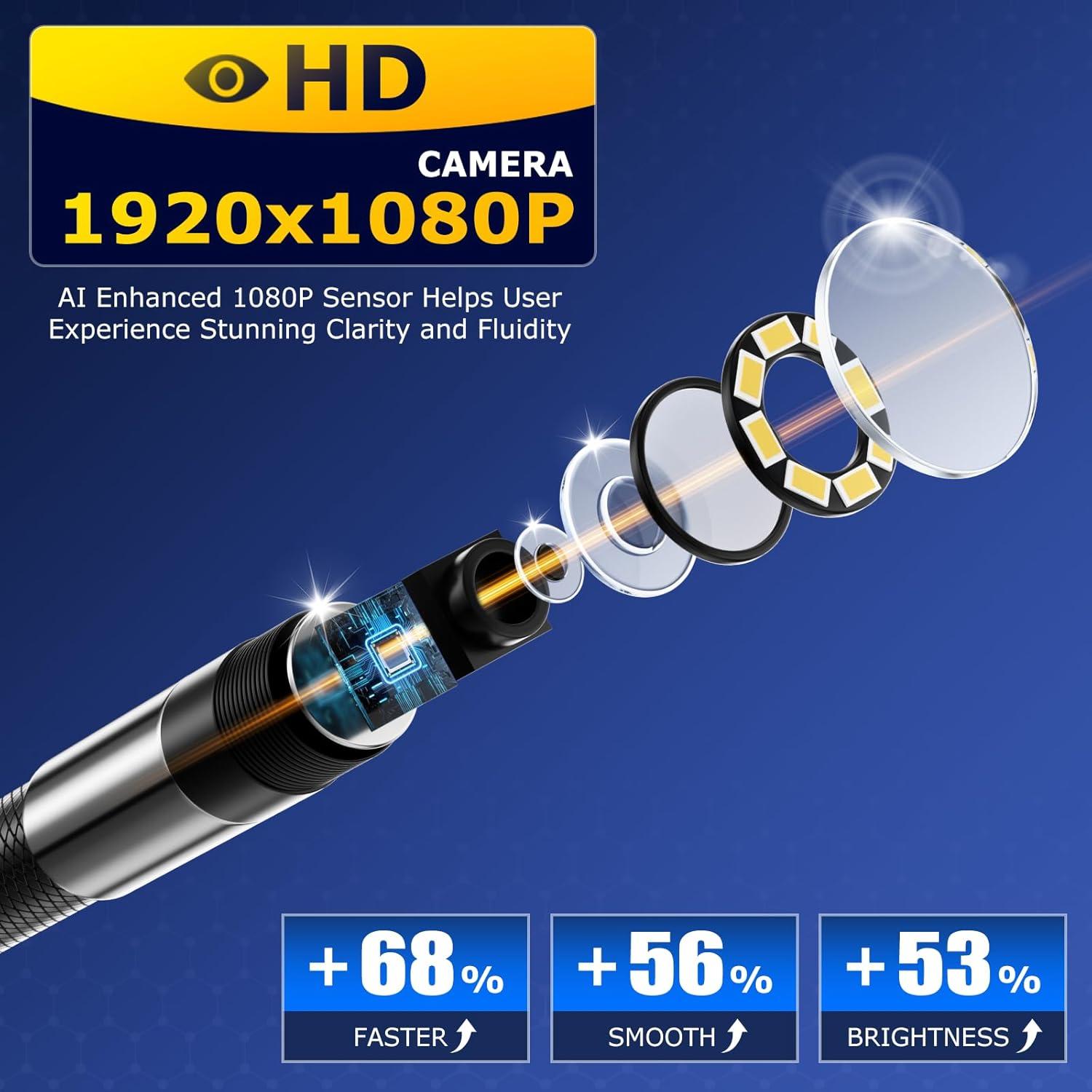 Borescopio Articulado UJOYOK 8mm con Luz LED y Pantalla 4.3"