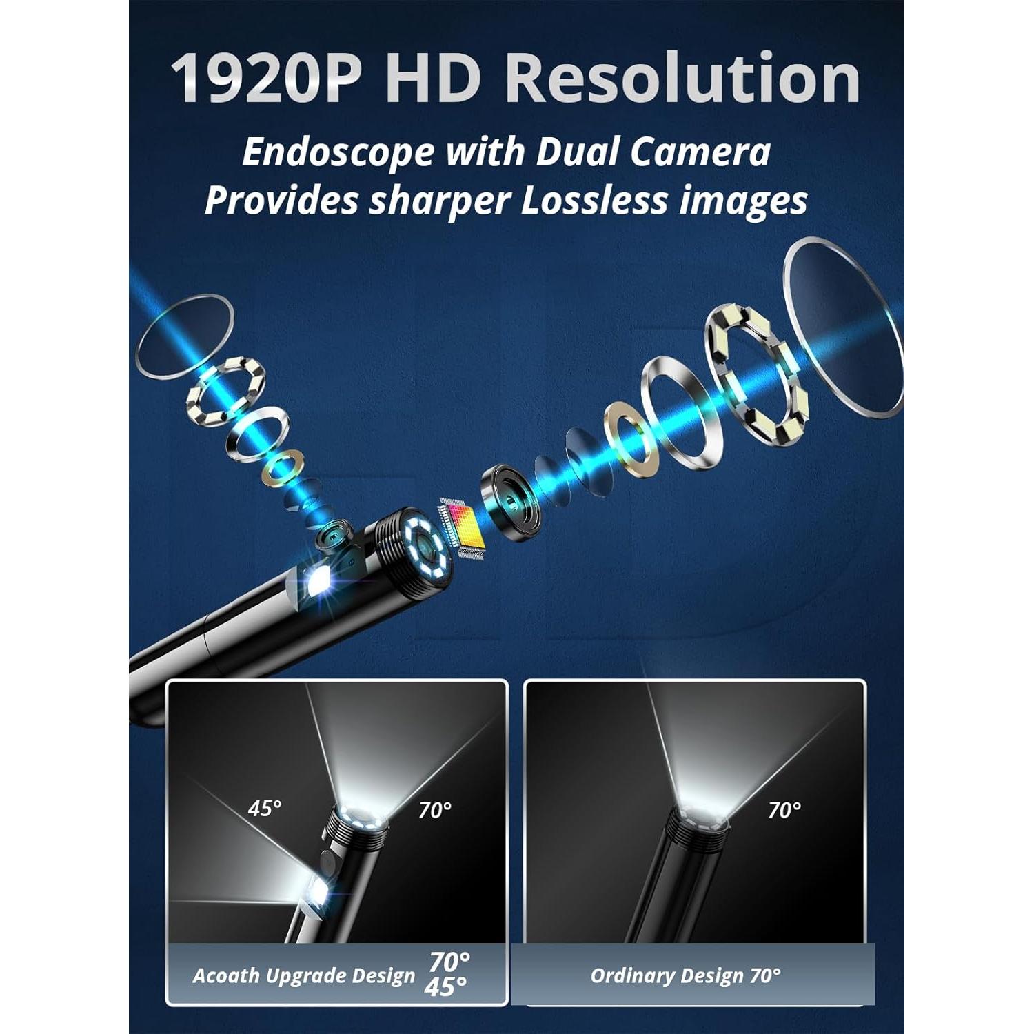 Cámara Endoscópica Acoath 1920P HD 5m Doble Lente IP67