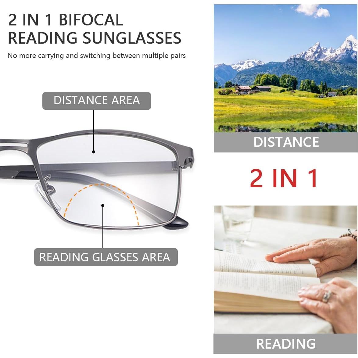 Gafas de lectura bifocales fotocromáticas UV 2.0x para adultos