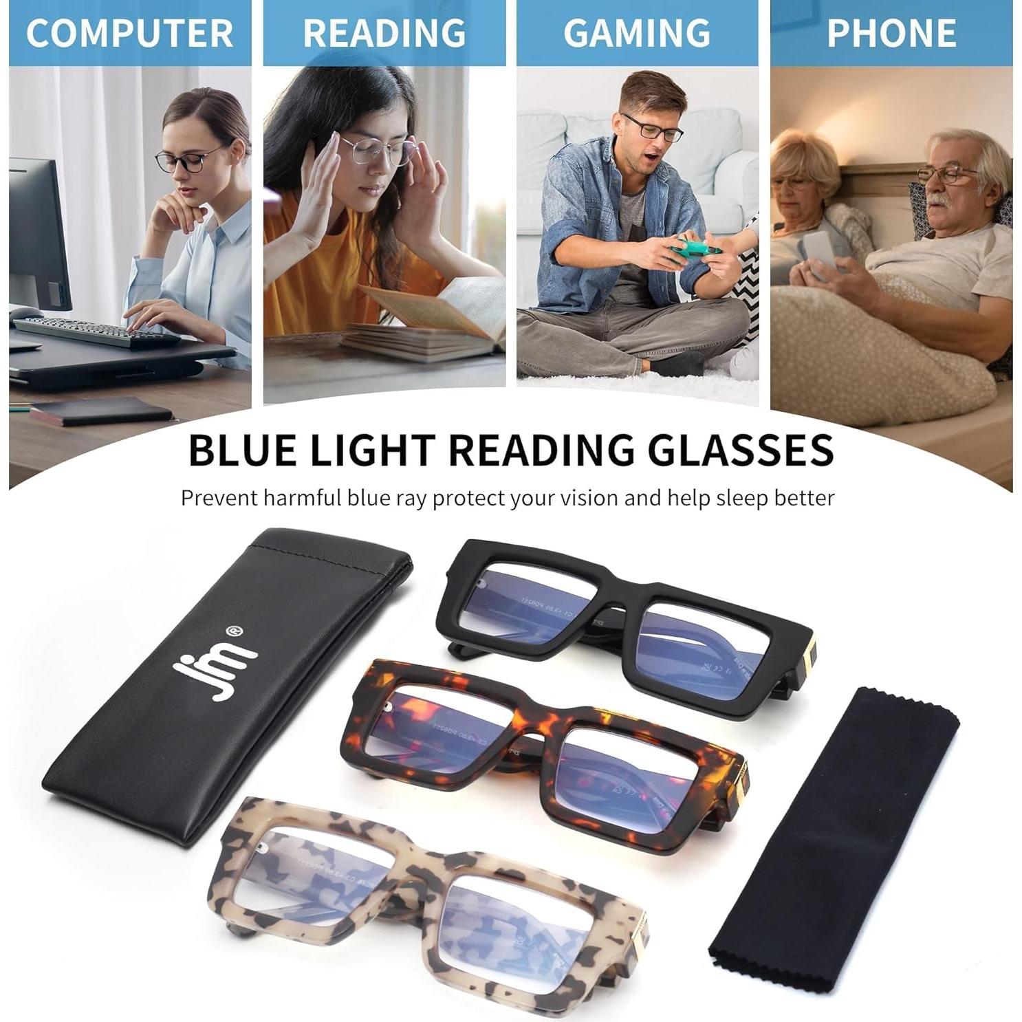 Gafas de Lectura JM 3 Paquetes Bloqueo Luz Azul 1.75x