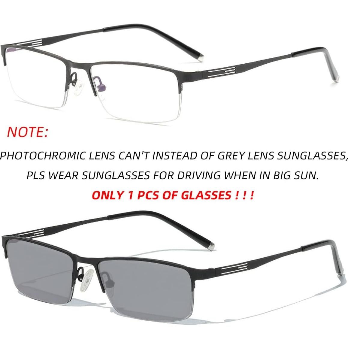 Gafas de lectura fotoquímicas Metal negro 3.0x para hombres