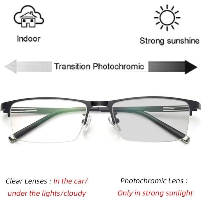 Gafas de lectura fotoquímicas Metal negro 3.0x para hombres