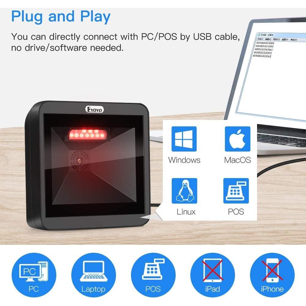 Escáner de Códigos de Barras 2D Eyoyo Automático USB