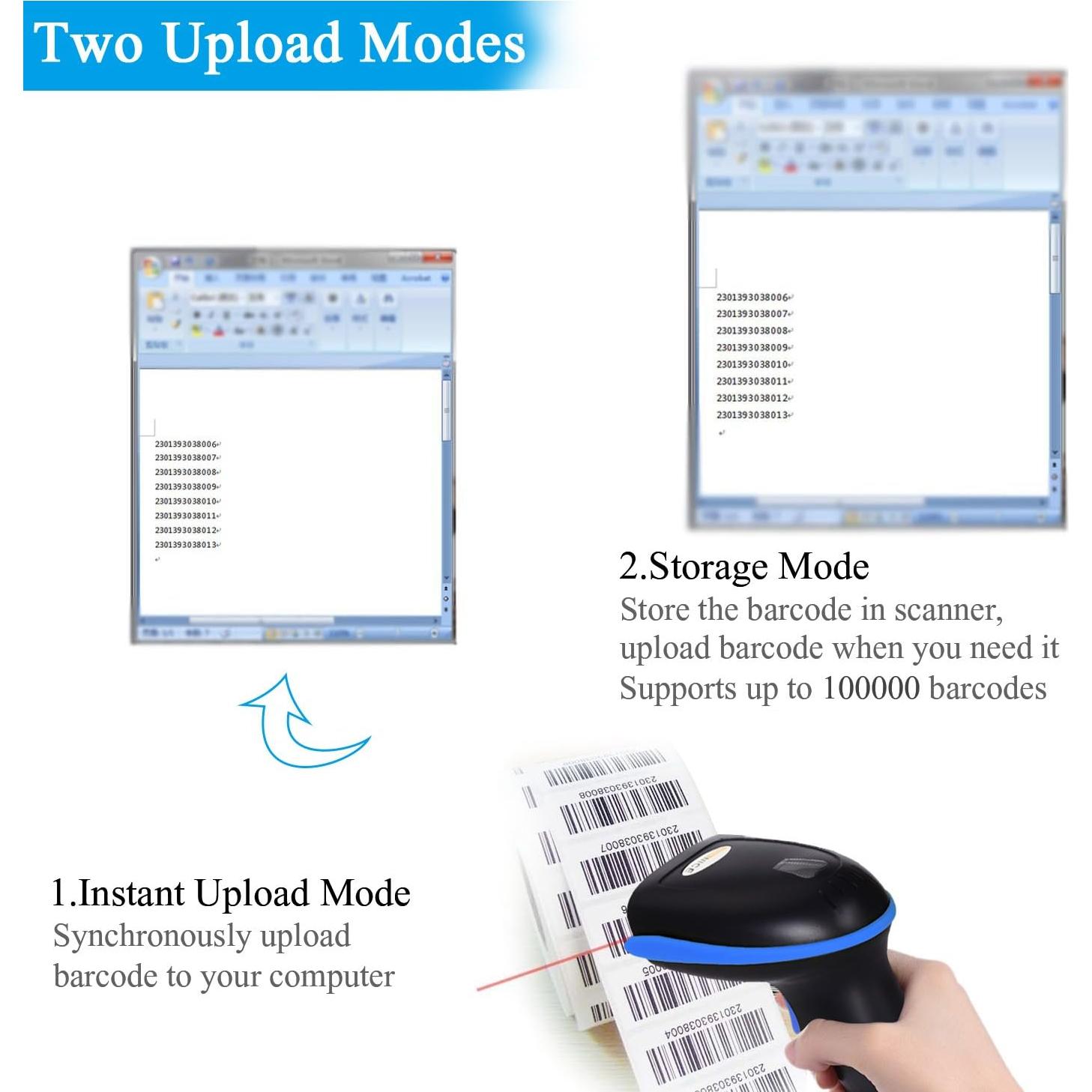 Escáner de Código de Barras WoneNice Inalámbrico 2-en-1 Azul