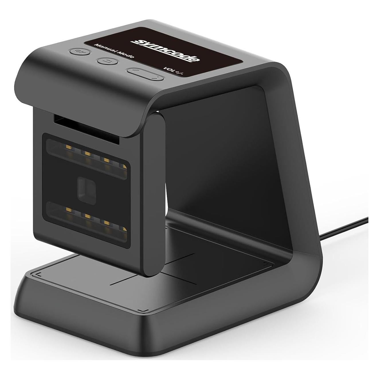 Symcode 1D 2D Hands-Free Barcode Scanner, with Omnidirectional Automatic Sensing Scanning Barcode Reader Adjustable Screen Scanning Platform Scanner for POS PC Supermarket Bookstore