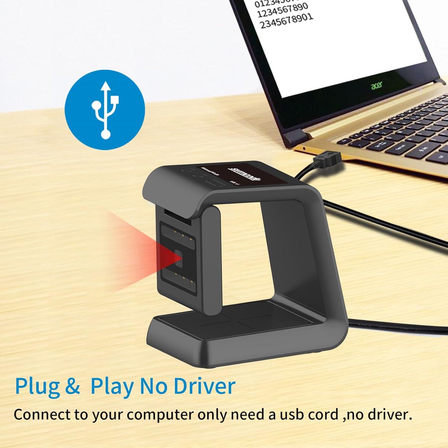 Symcode 1D 2D Hands-Free Barcode Scanner, with Omnidirectional Automatic Sensing Scanning Barcode Reader Adjustable Screen Scanning Platform Scanner for POS PC Supermarket Bookstore