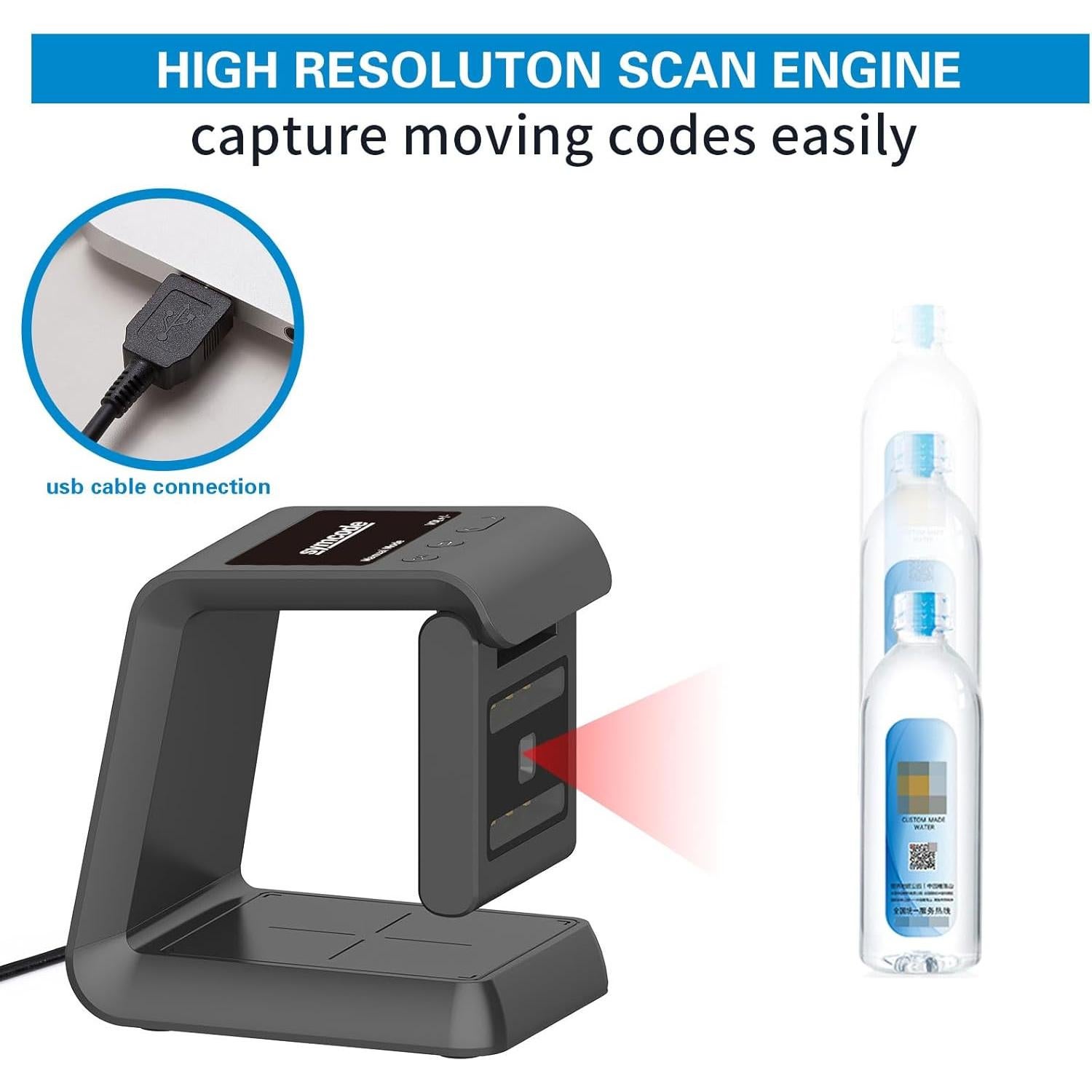 Symcode 1D 2D Hands-Free Barcode Scanner, with Omnidirectional Automatic Sensing Scanning Barcode Reader Adjustable Screen Scanning Platform Scanner for POS PC Supermarket Bookstore