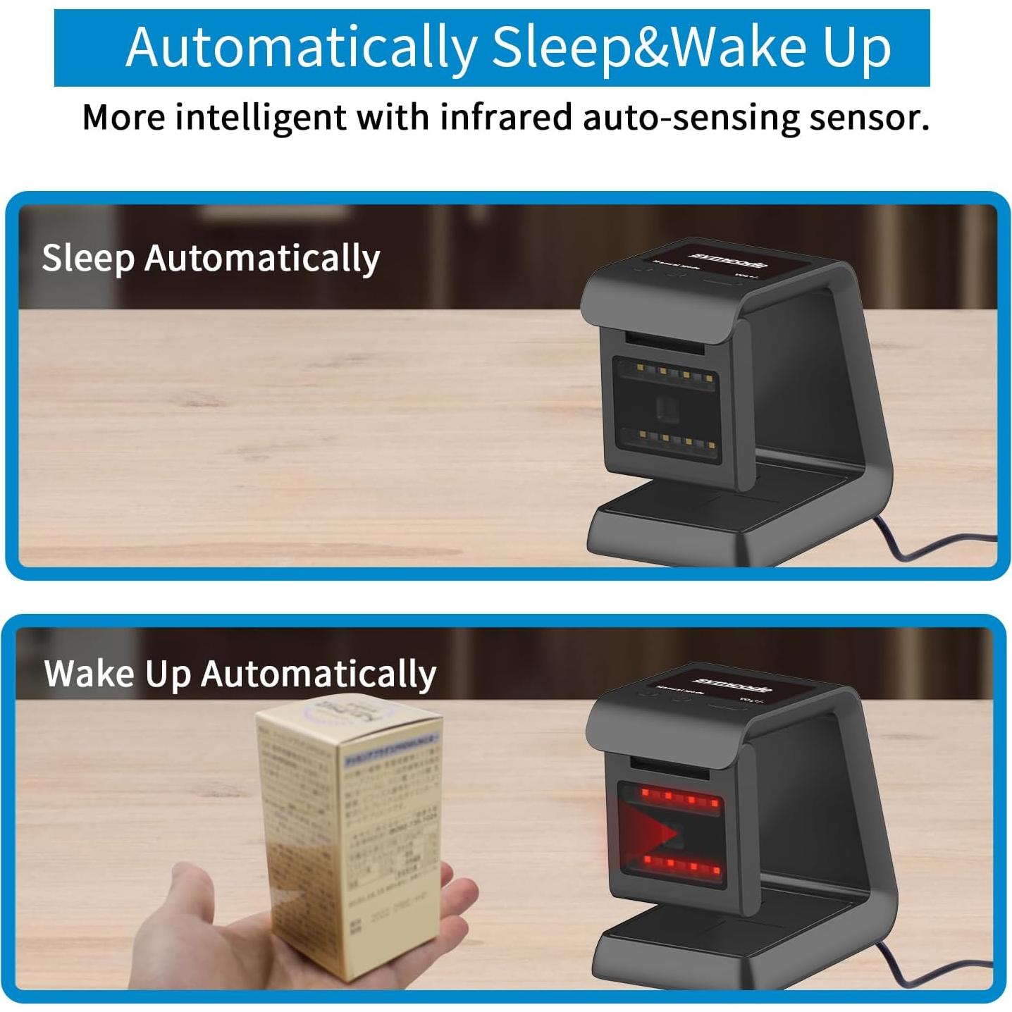 Symcode 1D 2D Hands-Free Barcode Scanner, with Omnidirectional Automatic Sensing Scanning Barcode Reader Adjustable Screen Scanning Platform Scanner for POS PC Supermarket Bookstore