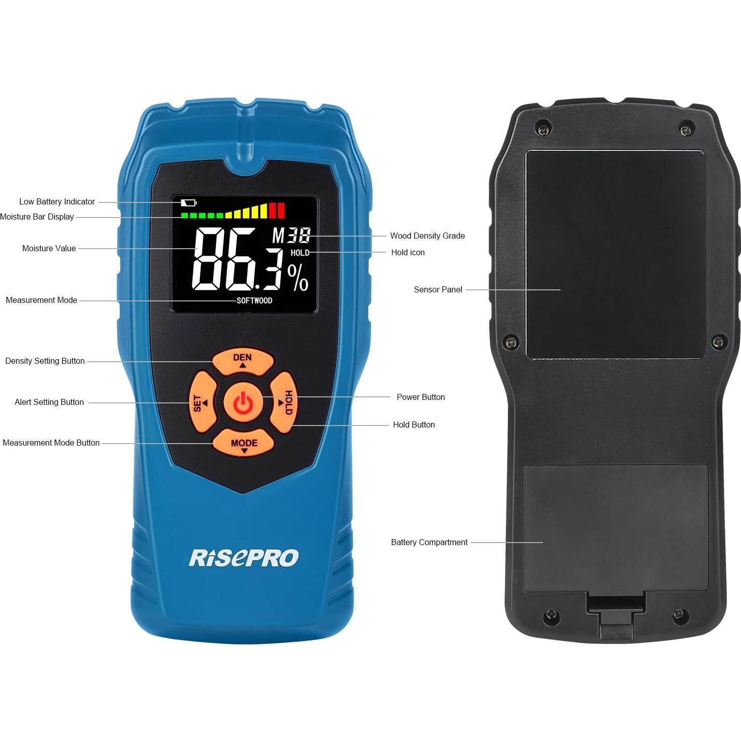 PInless Non-Destructive Wood Moisture Detector Scanner for Firewood, Wall, Masonry, Softwood and Hardwood