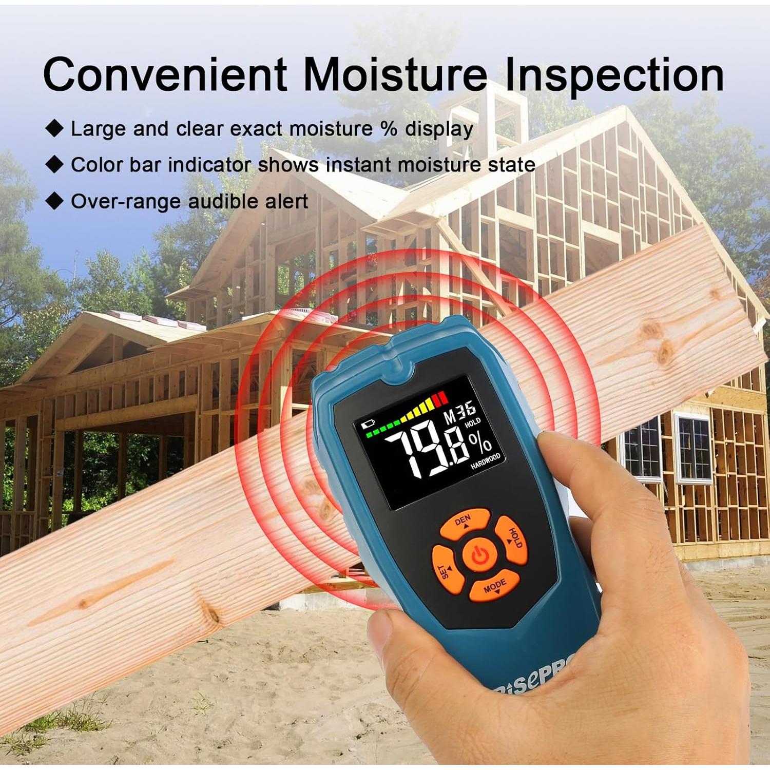 PInless Non-Destructive Wood Moisture Detector Scanner for Firewood, Wall, Masonry, Softwood and Hardwood