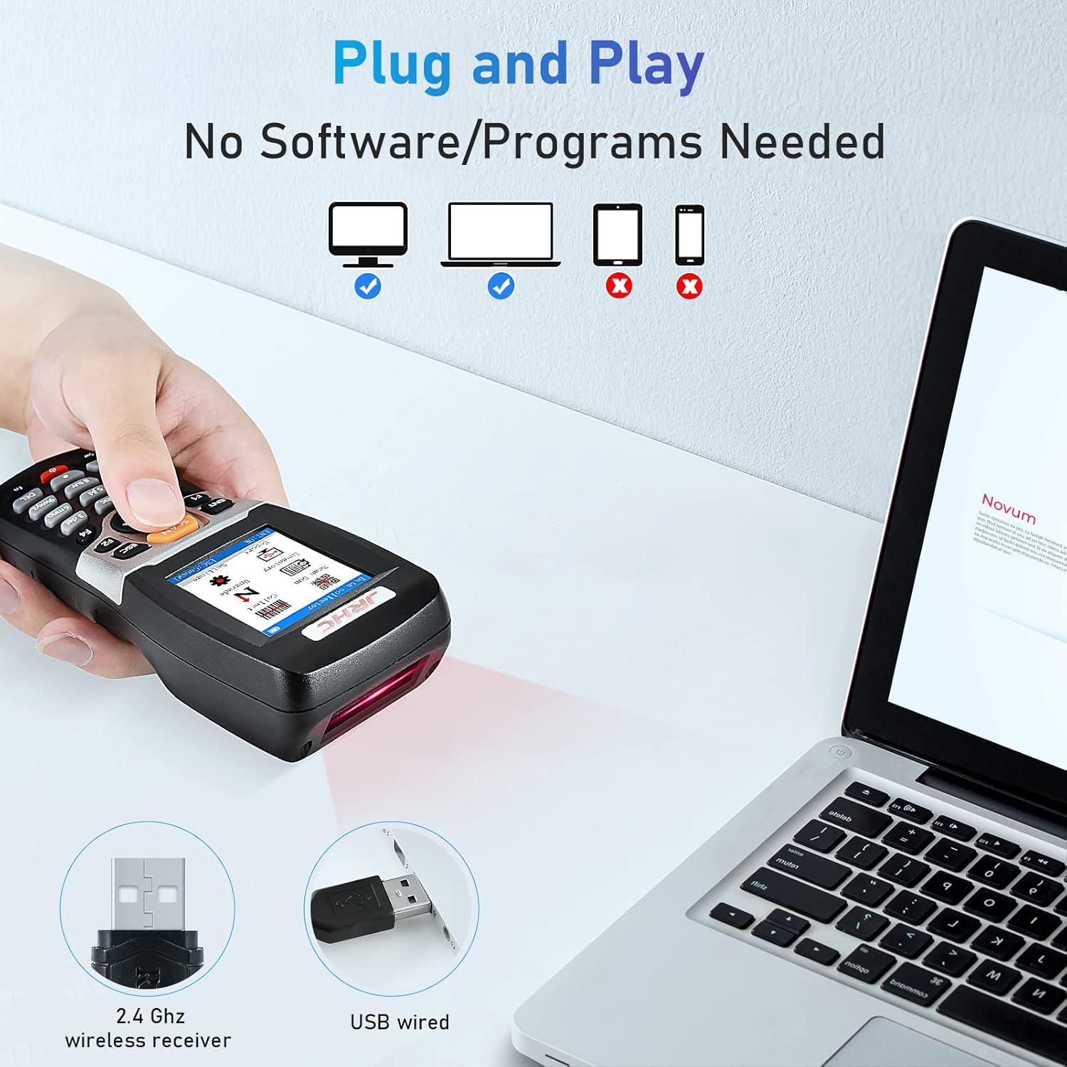 Wireless Barcode Scanner JRHC Inventory Scanner Collector Portable Data Terminal Inventory Device USB Barcode Scanner 1D PDT with 2.2 Inch TFT Color LCD Screen for Store, Supermarket, Warehouse