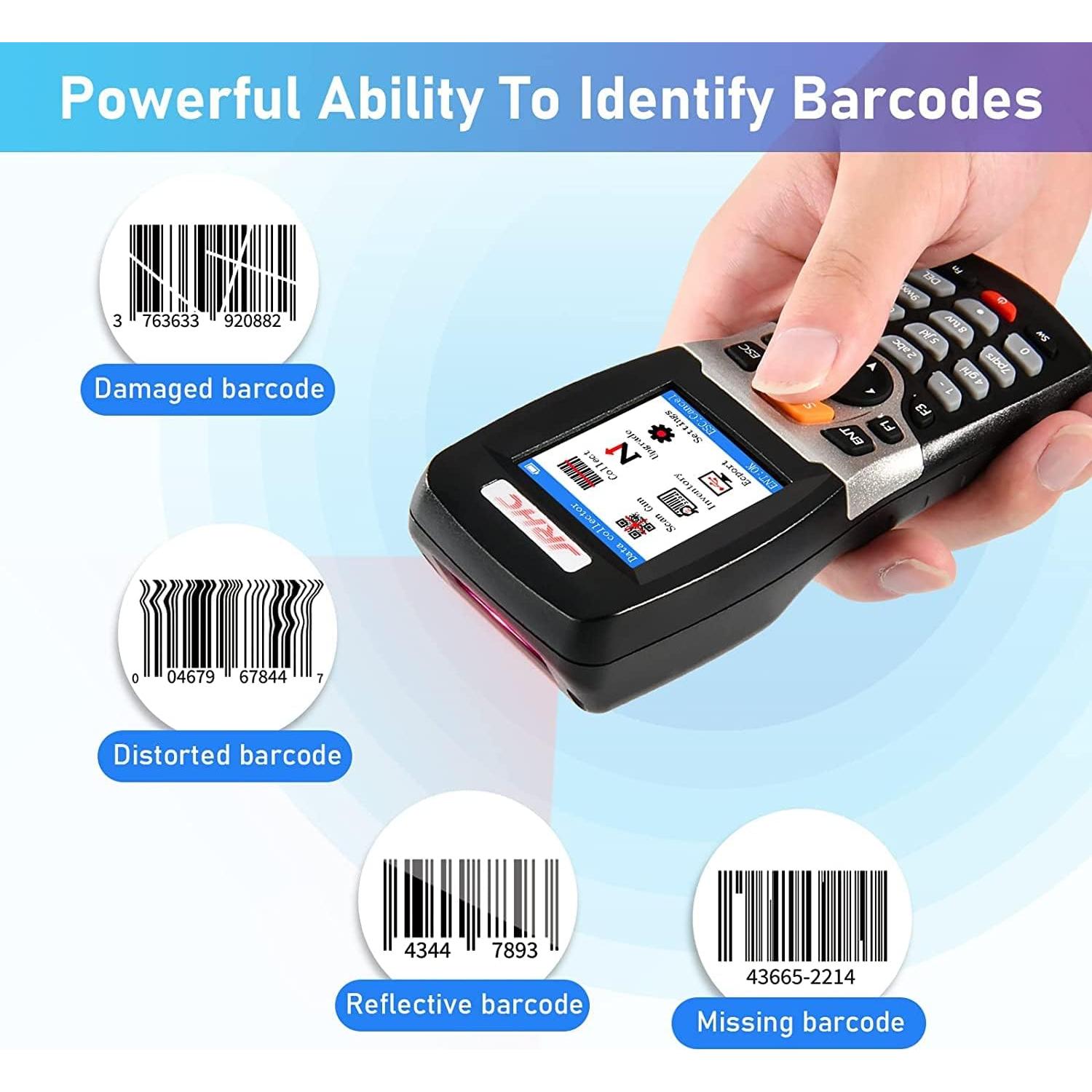 Wireless Barcode Scanner JRHC Inventory Scanner Collector Portable Data Terminal Inventory Device USB Barcode Scanner 1D PDT with 2.2 Inch TFT Color LCD Screen for Store, Supermarket, Warehouse