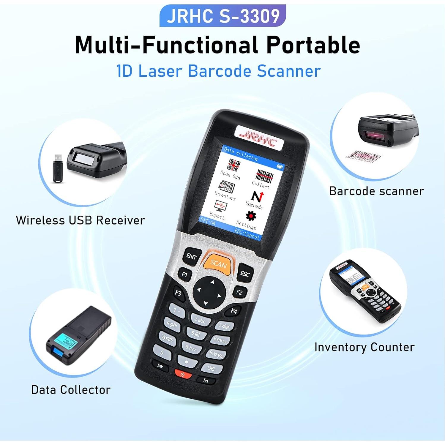 Wireless Barcode Scanner JRHC Inventory Scanner Collector Portable Data Terminal Inventory Device USB Barcode Scanner 1D PDT with 2.2 Inch TFT Color LCD Screen for Store, Supermarket, Warehouse