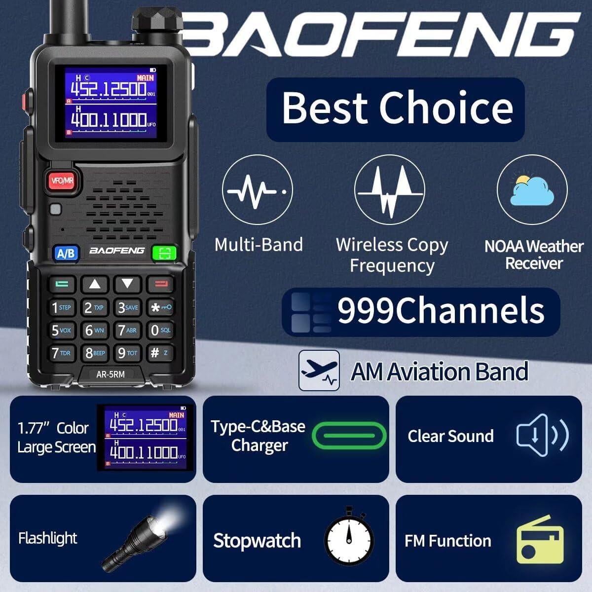 Radio de Ham Baofeng AR-5RM 10W Portátil Recargable Táctico