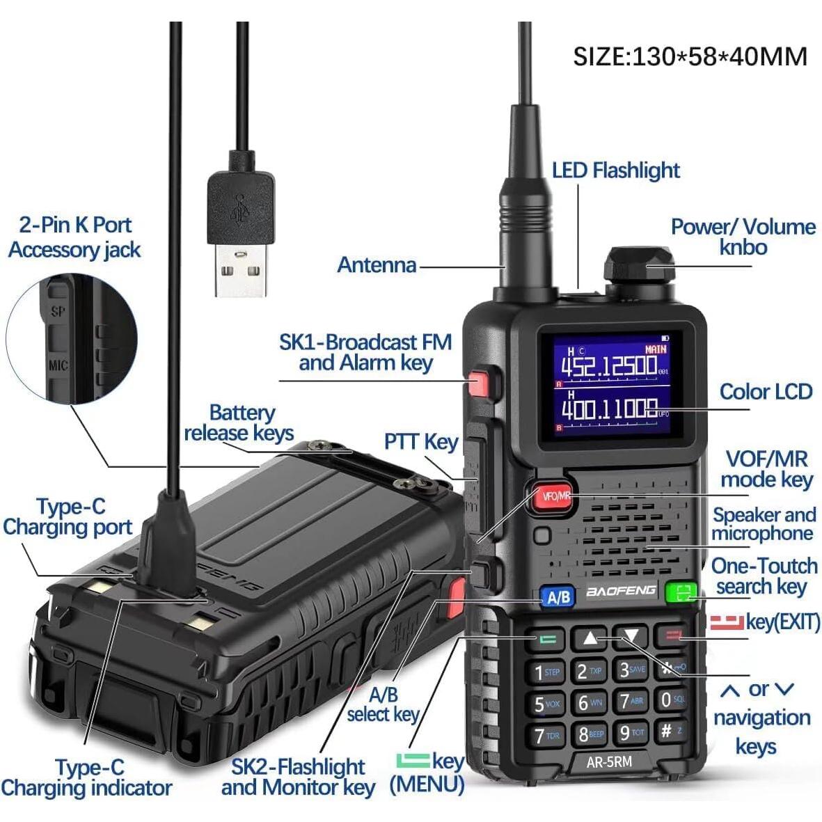 Radio de Ham Baofeng AR-5RM 10W Portátil Recargable Táctico
