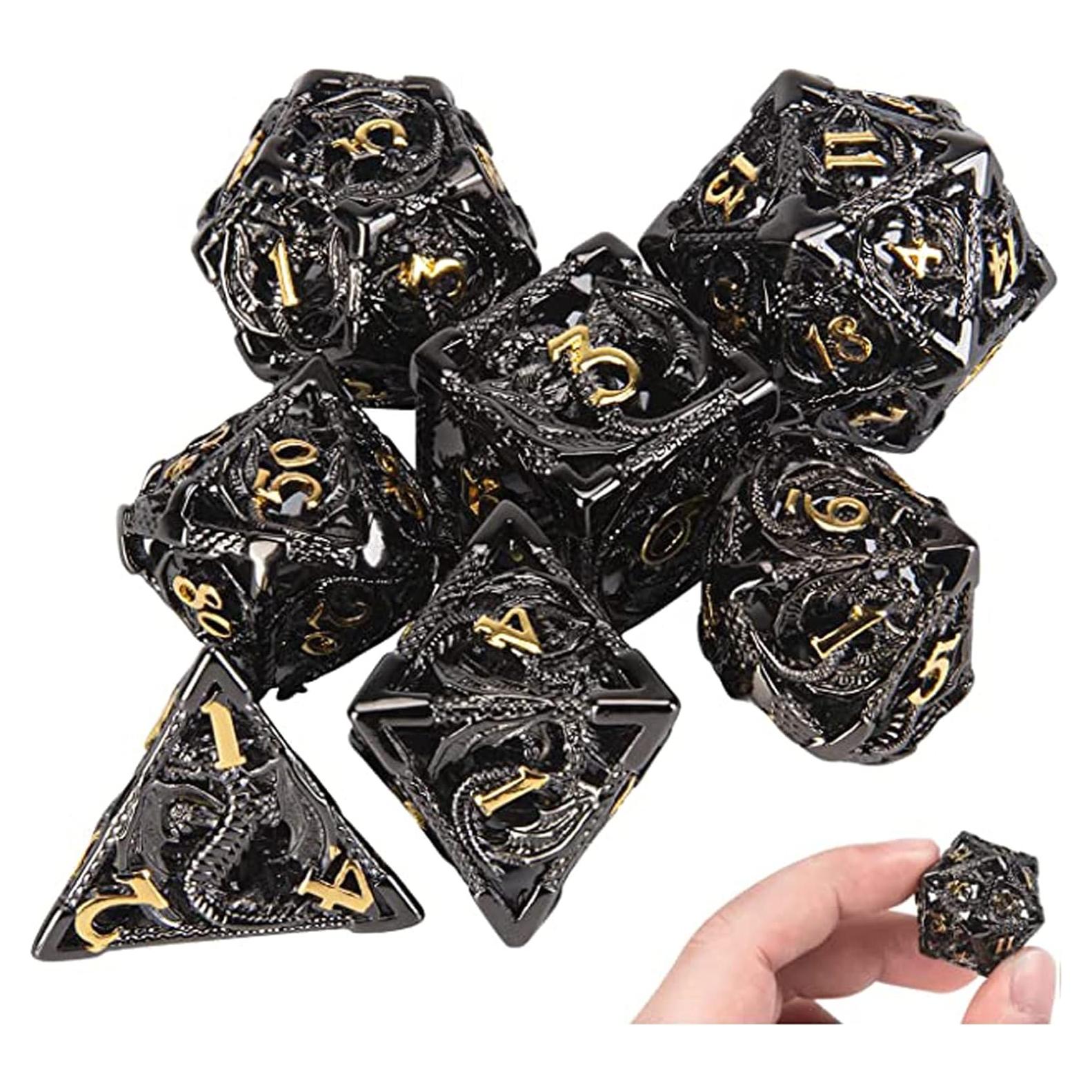 Dados DND de Metal Hueco JunBoXun Dragón Negro Dorado