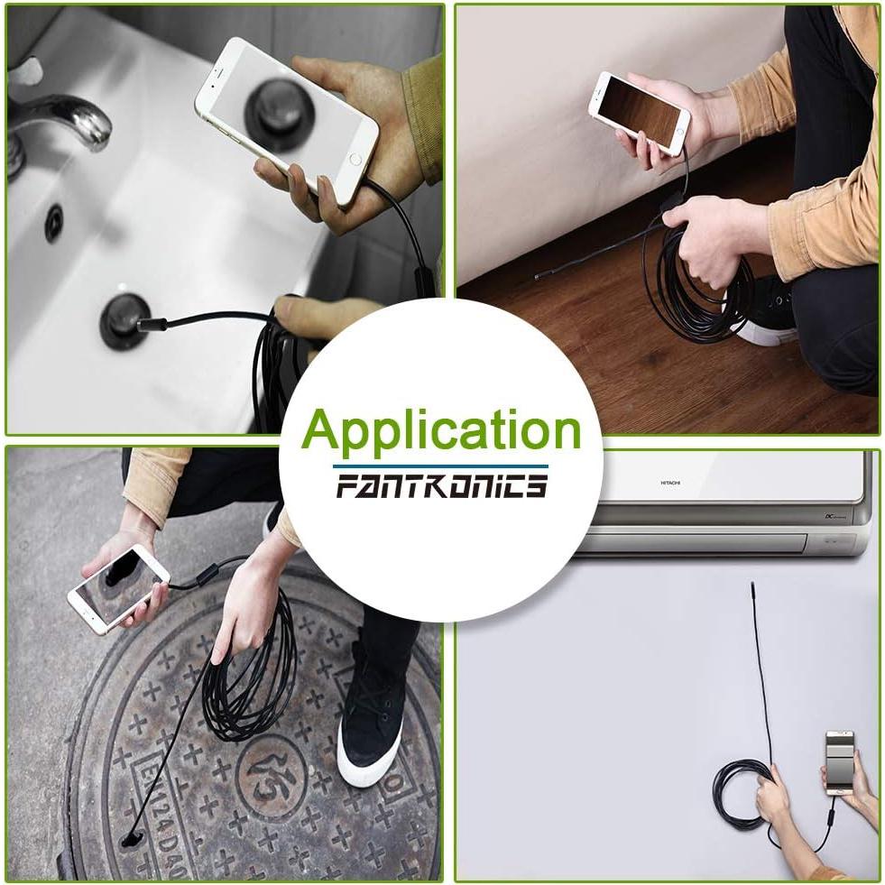 USB Snake Inspection Camera, FANTRONICS Scope Camera with 8 LED Lights IP67 Waterproof Semi-Rigid Snake Cord USB C Borescope for iPhone, iPad and Android Phone (16.4ft)