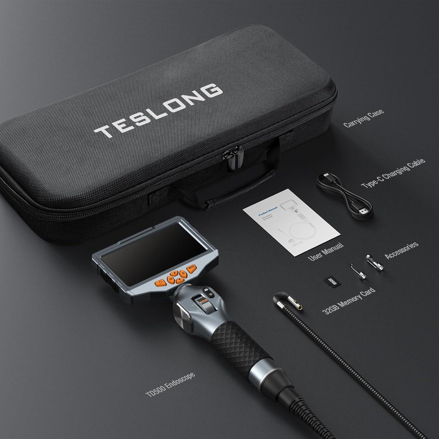 Borescopio Articulado Teslong TD500 con Doble Cámara y Pantalla 5"