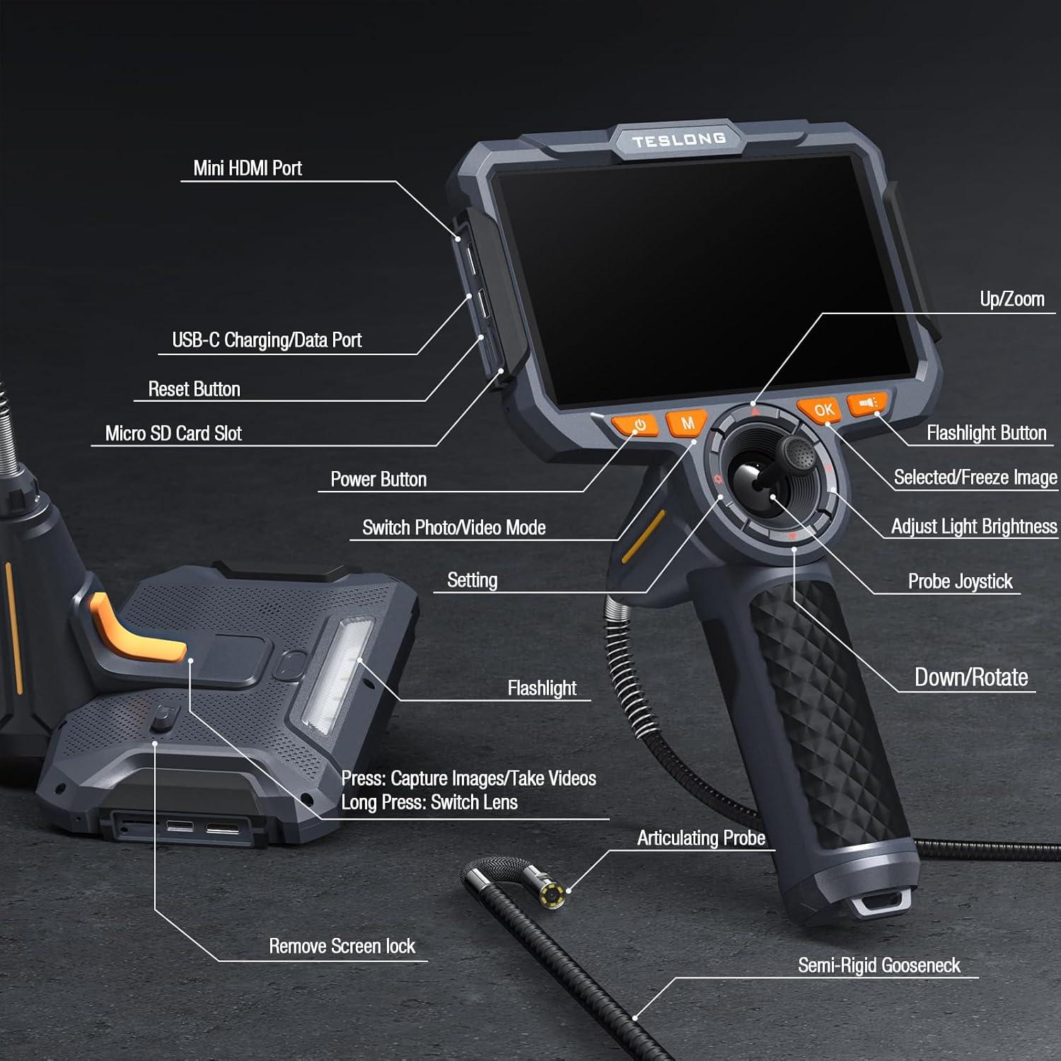 Borescopio Articulado Teslong TF600D65DL1.55 HD 6" 4 Vías