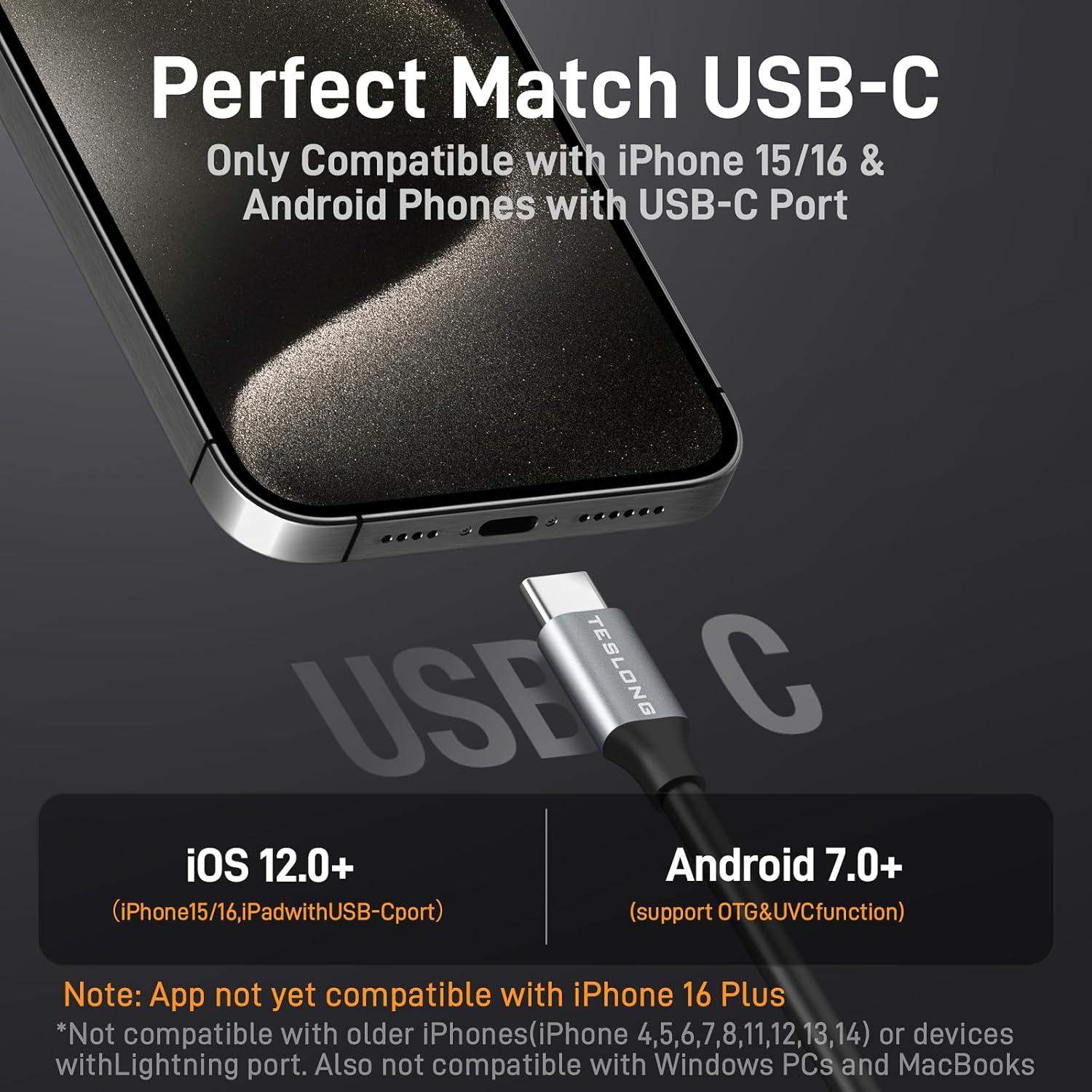 Cámara Endoscópica Teslong 2MP USB-C 5.03m con Autofoco