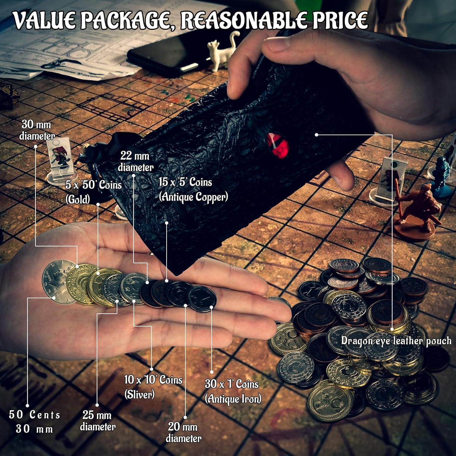 Juego de Monedas de Metal CZYY con Bolsa de Cuero - RPG