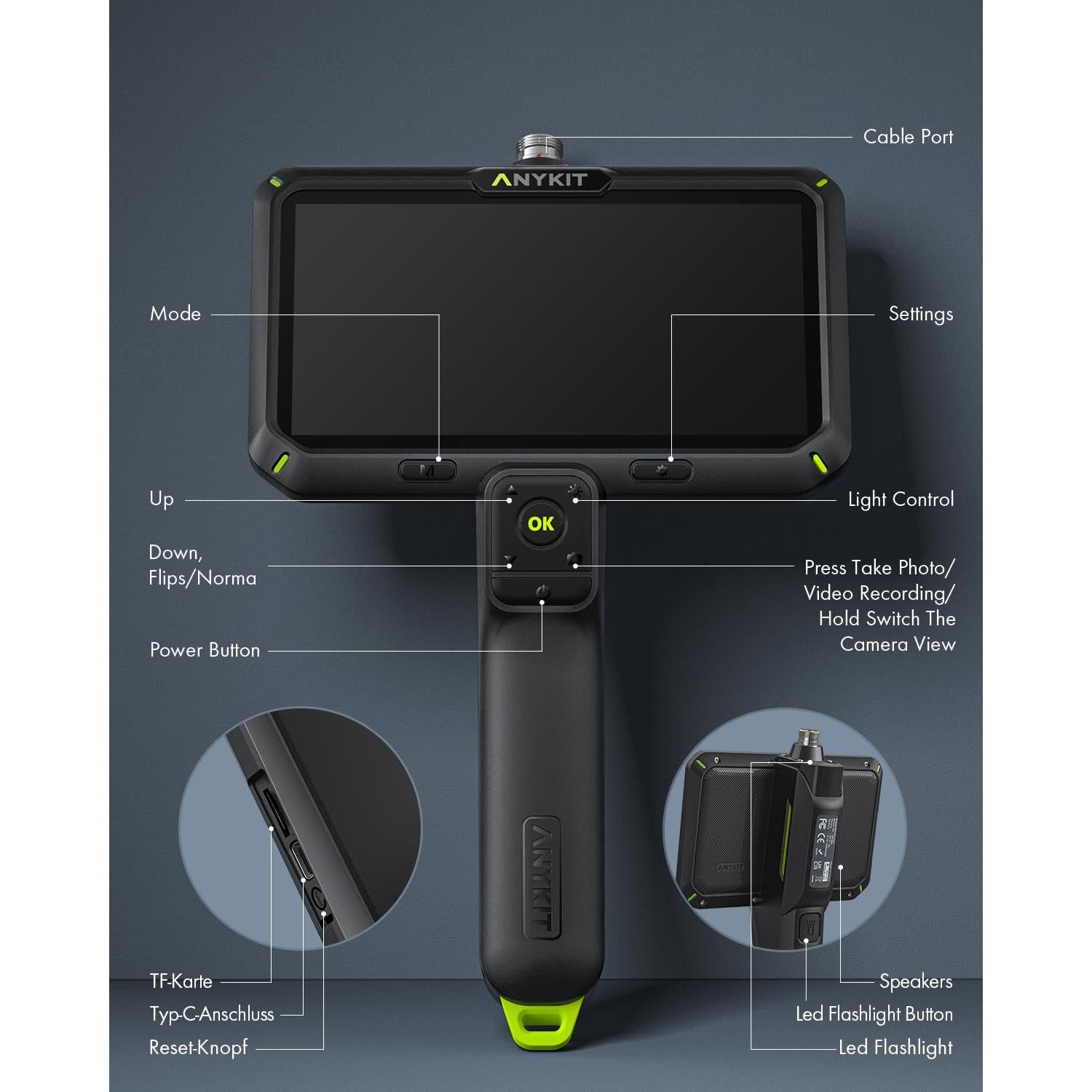 Cámara Endoscópica Anykit 1080P Doble Lente 5,03 m