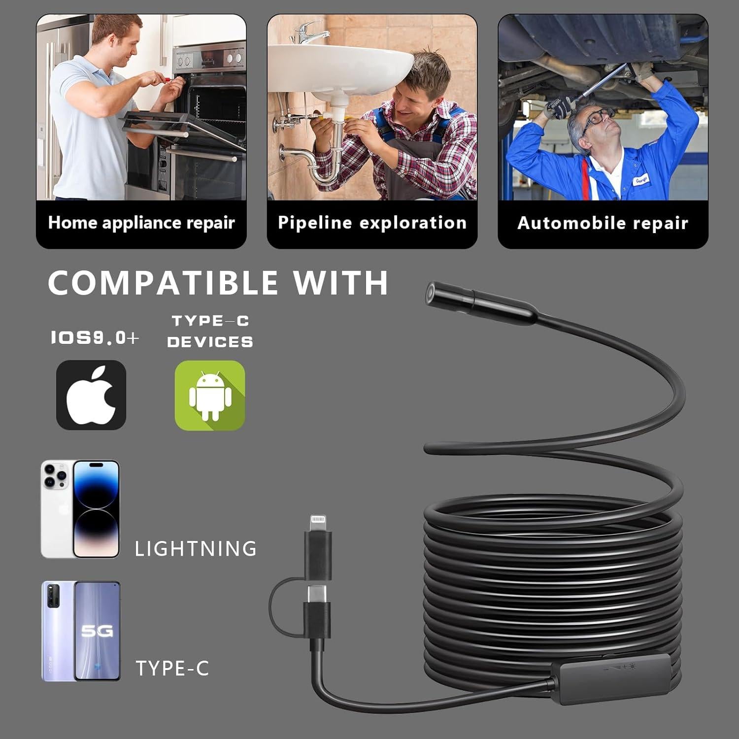 Cámara Endoscópica Twxfzl HD 1920P 5m IP67 para iOS/Android