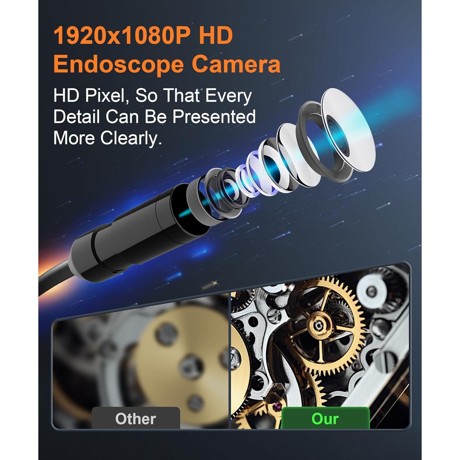 Cámara Endoscopio Kecowl 1080P HD 5m Luz LED IP67