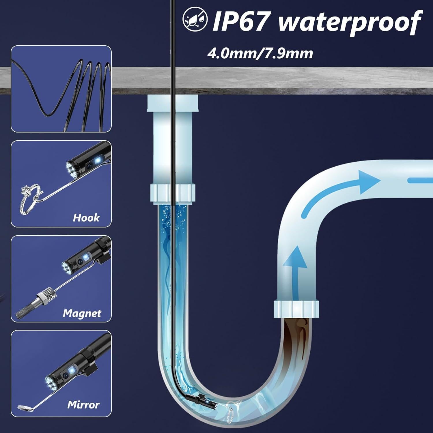 Cámara Endoscópica Ennovor Doble Lente 1920P 5m IP67
