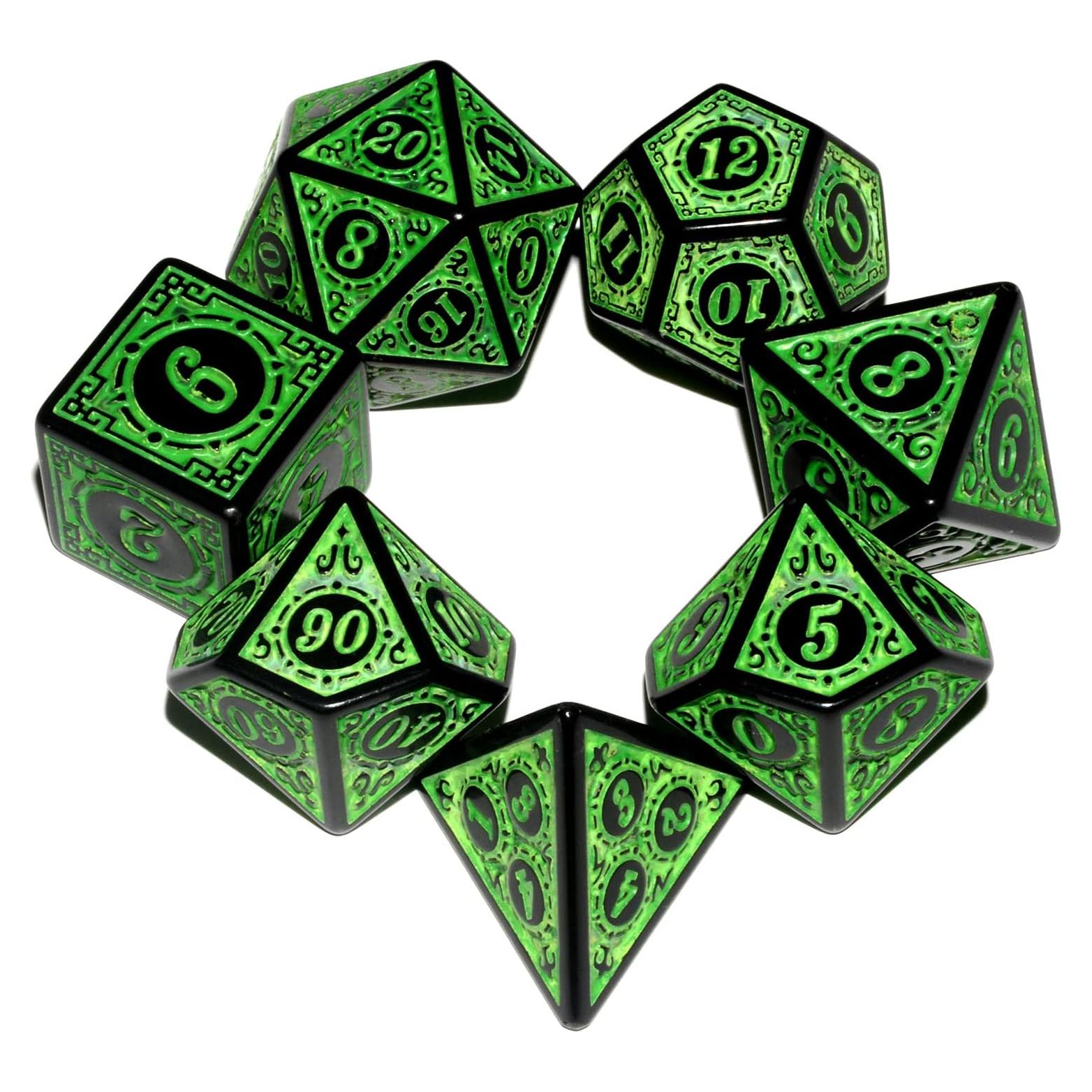 Conjunto de Dados DND Verde y Negro 7 Piezas QiAN SiMAi