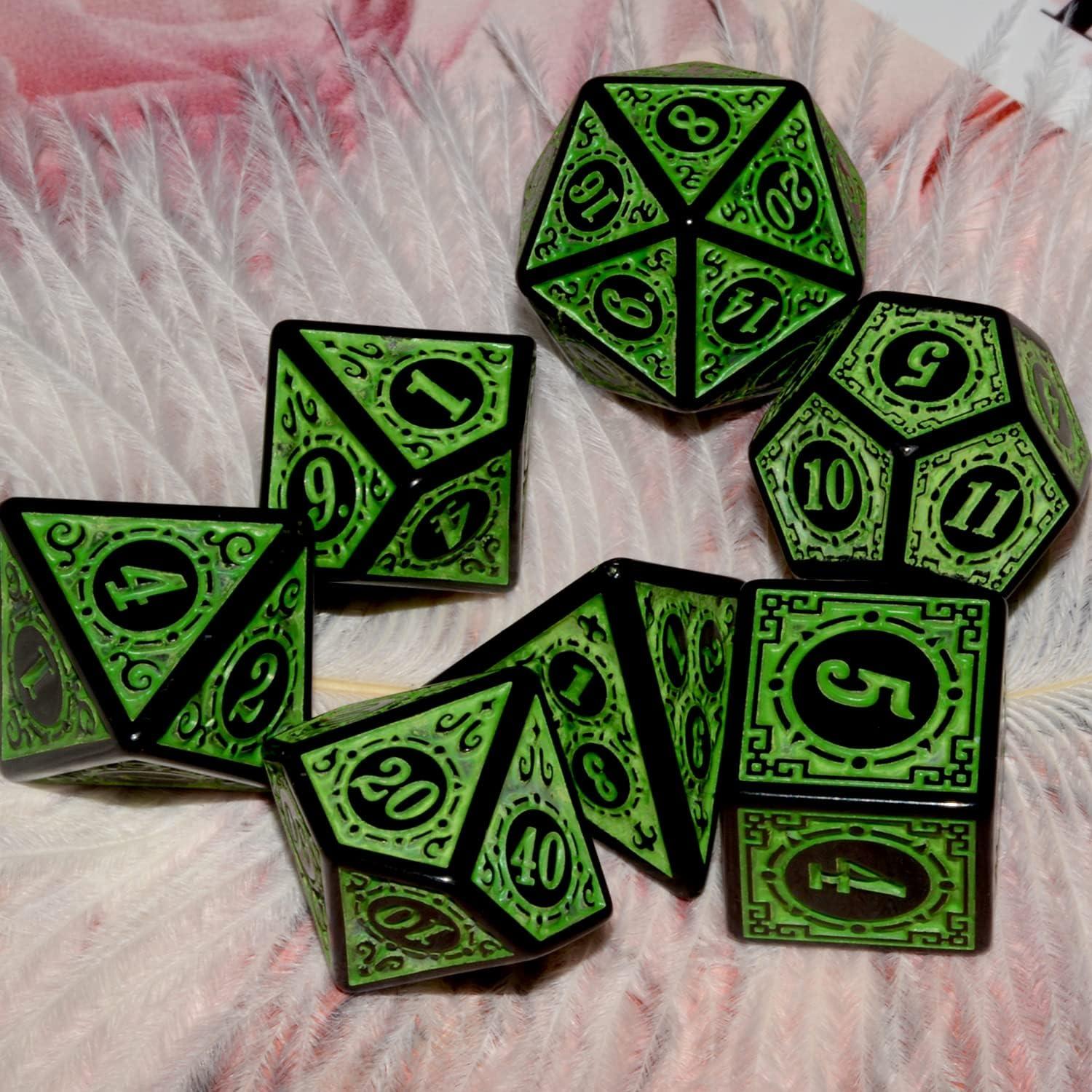 Conjunto de Dados DND Verde y Negro 7 Piezas QiAN SiMAi
