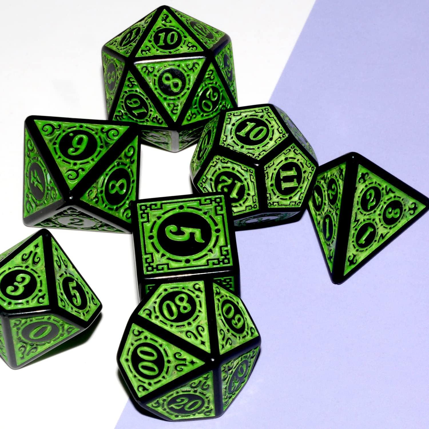 Conjunto de Dados DND Verde y Negro 7 Piezas QiAN SiMAi