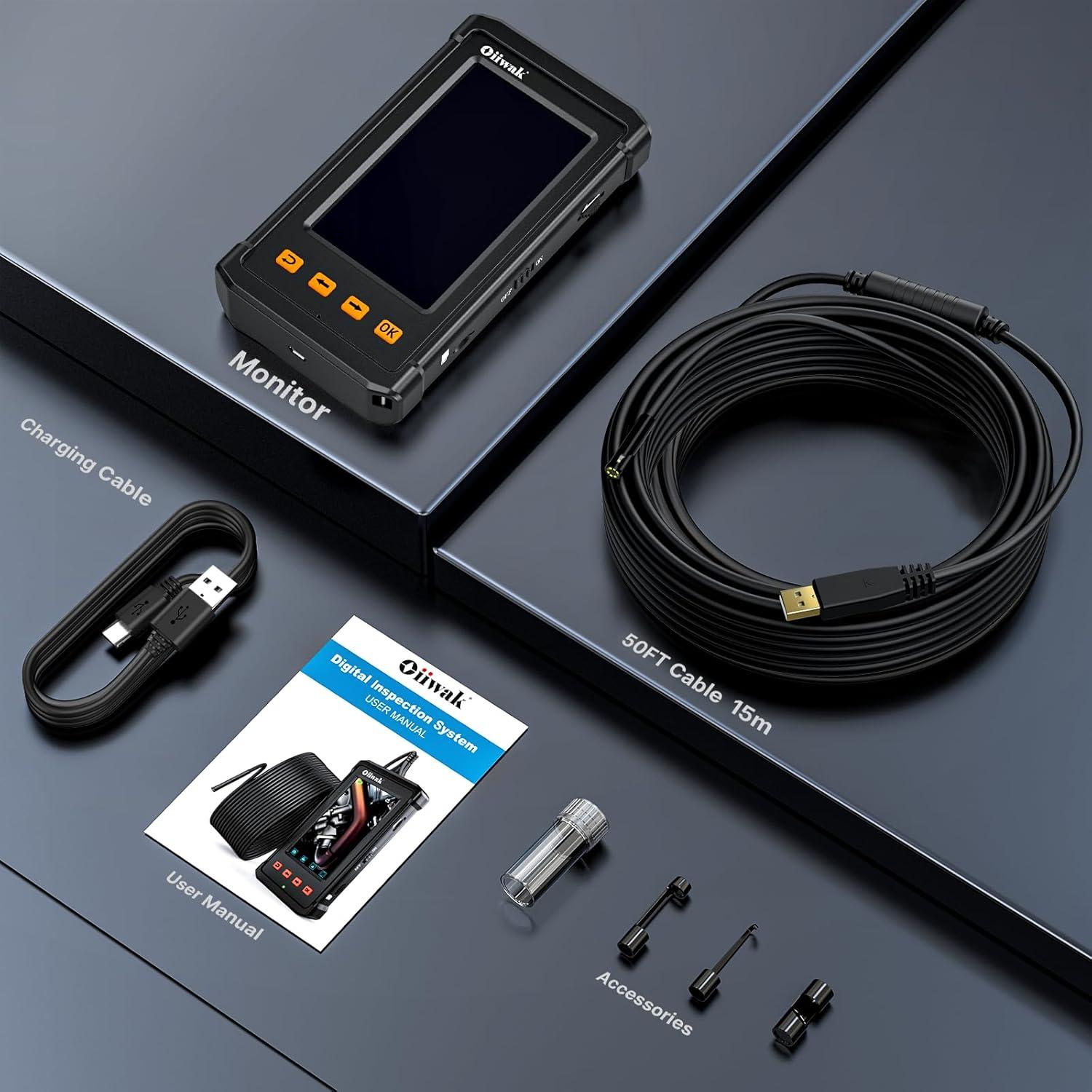 Cámara Endoscópica Oiiwak 50ft 1080P con Luz y Pantalla 4.3"