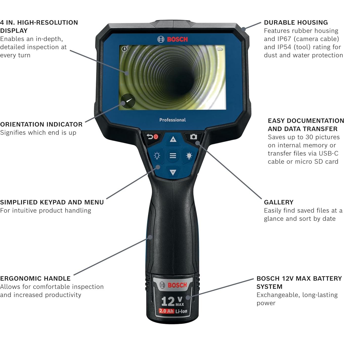 Cámara de Inspección BOSCH GIC4-23C 5m con Luz LED Ajustable