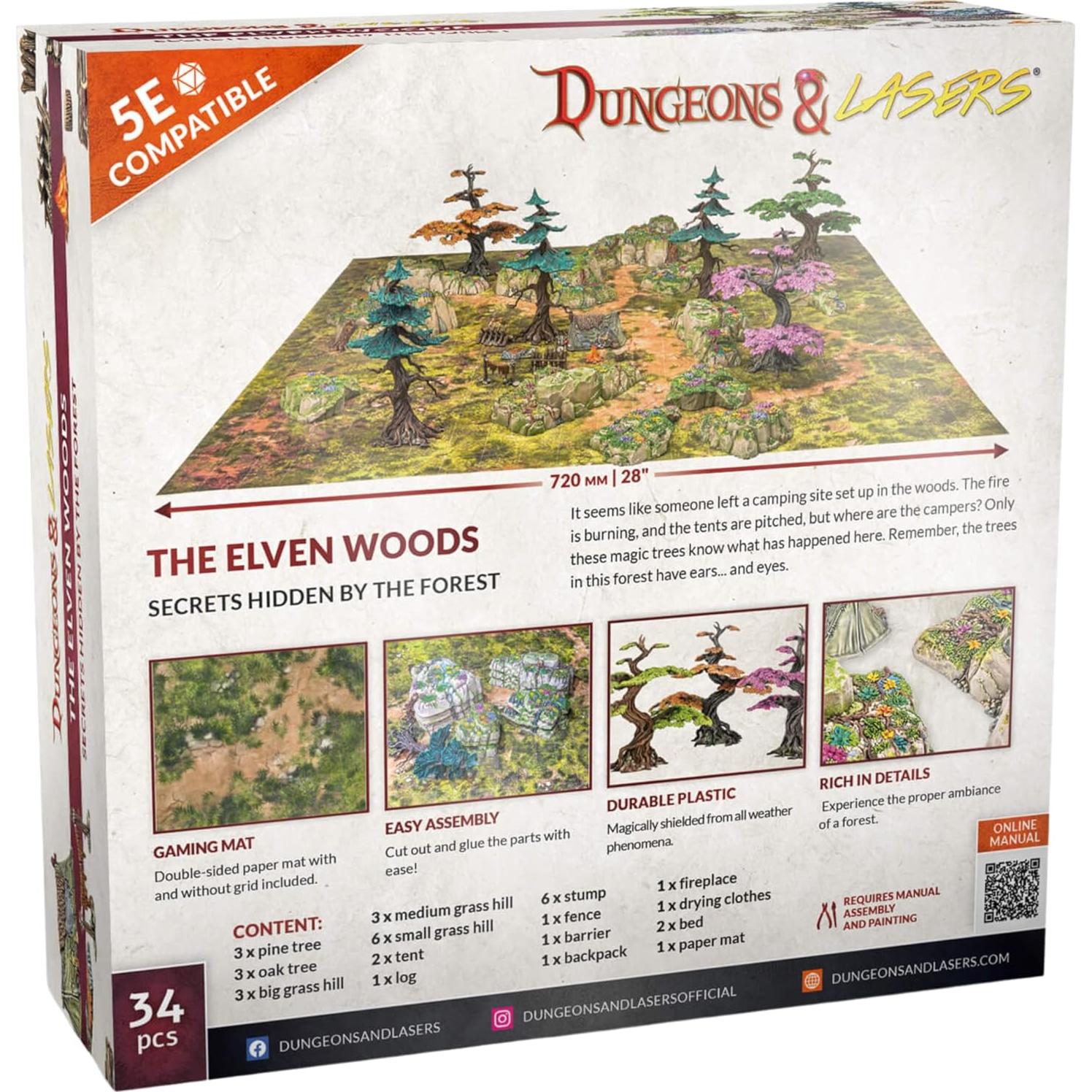 Dungeons & Lasers Bosques Élficos - 34 Piezas RPG Sin Pintar