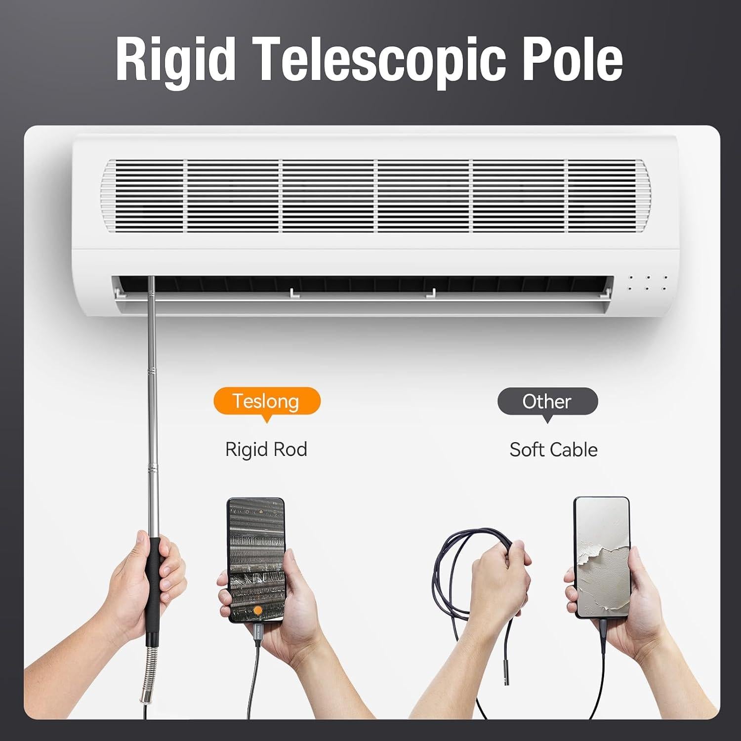 Teslong Telescopic Camera with Light, USB-C Borescope with 5FT Telescopic Pole, for HVAC Systems, Wall, Chimney, Automotive and Pipe Inspections, Compatible with iPhone 15/16 and Android