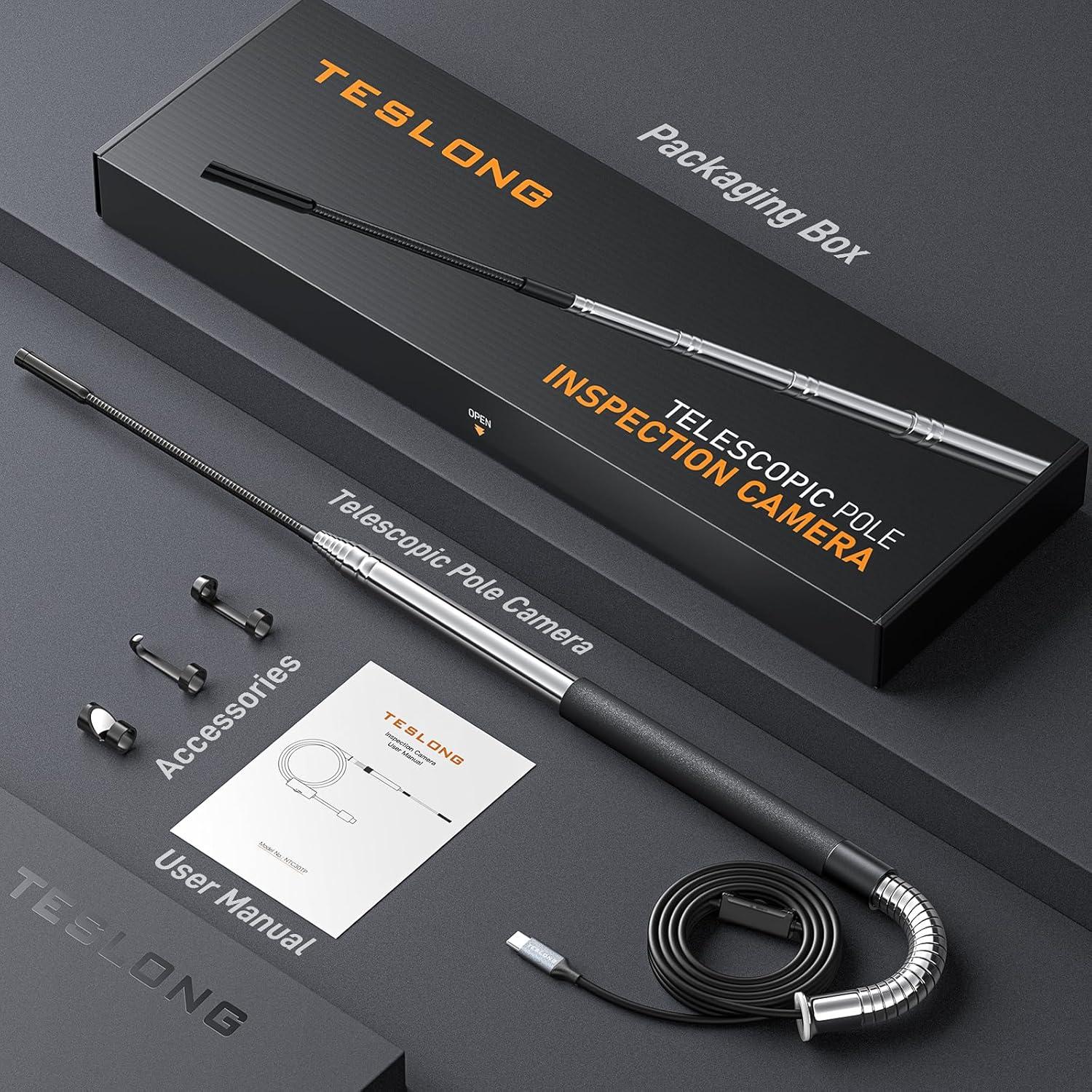 Teslong Telescopic Camera with Light, USB-C Borescope with 5FT Telescopic Pole, for HVAC Systems, Wall, Chimney, Automotive and Pipe Inspections, Compatible with iPhone 15/16 and Android