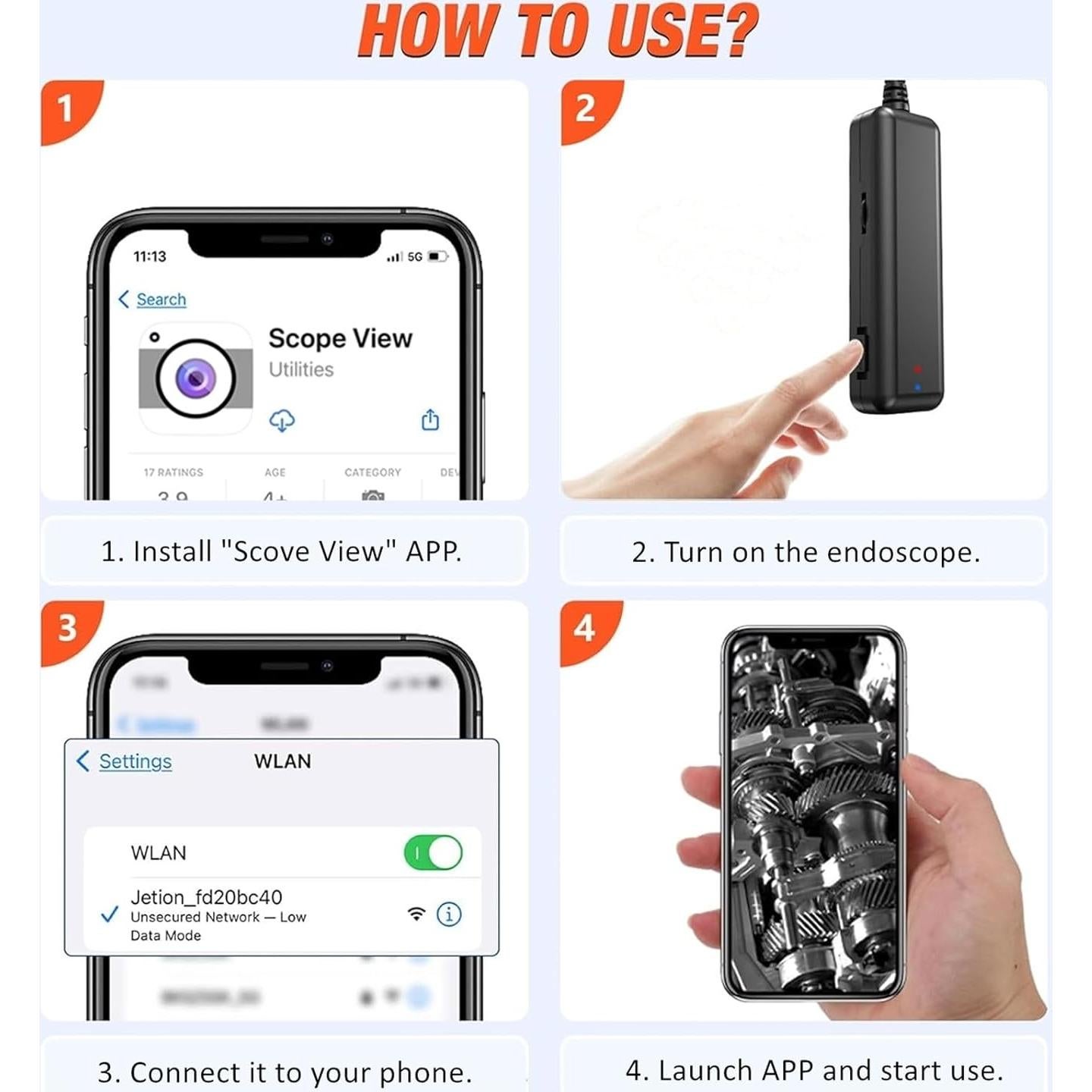 Endoscopio Inalámbrico BlueFire 10m HD WiFi 2MP Inspección